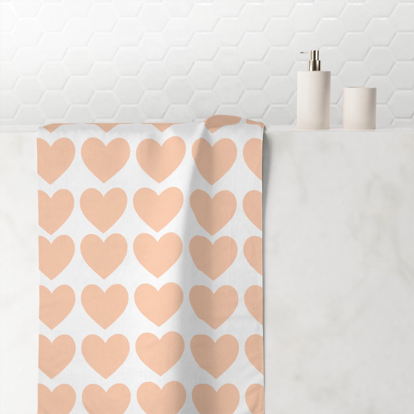 Soft Orange Hearts Bath Towel – Cozy College Bathroom Decor in Oregon Peach