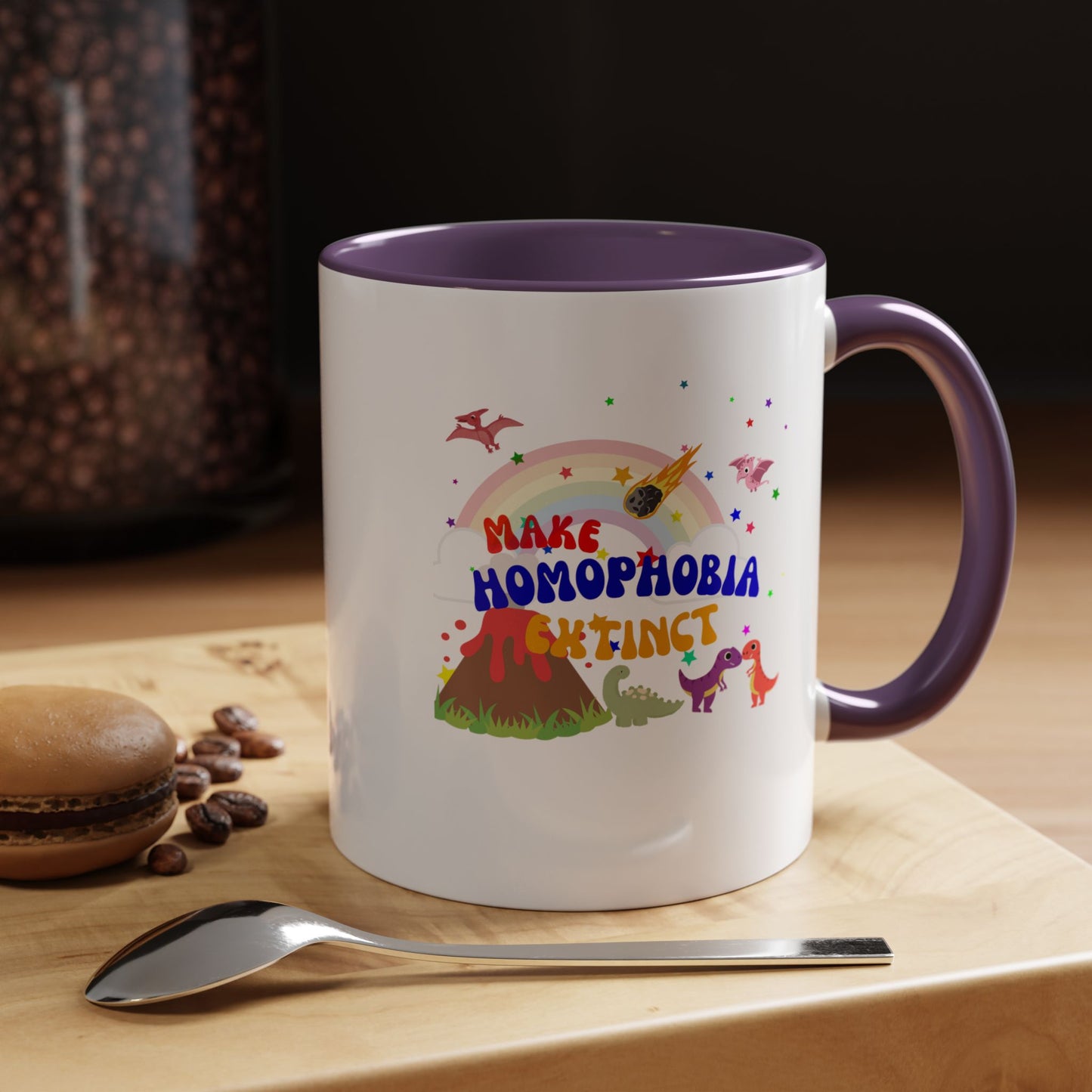 "Make Homophobia Extinct" Pride Dinosaur Coffee Mug – Fun & Bold LGBTQ+ Drinkware
