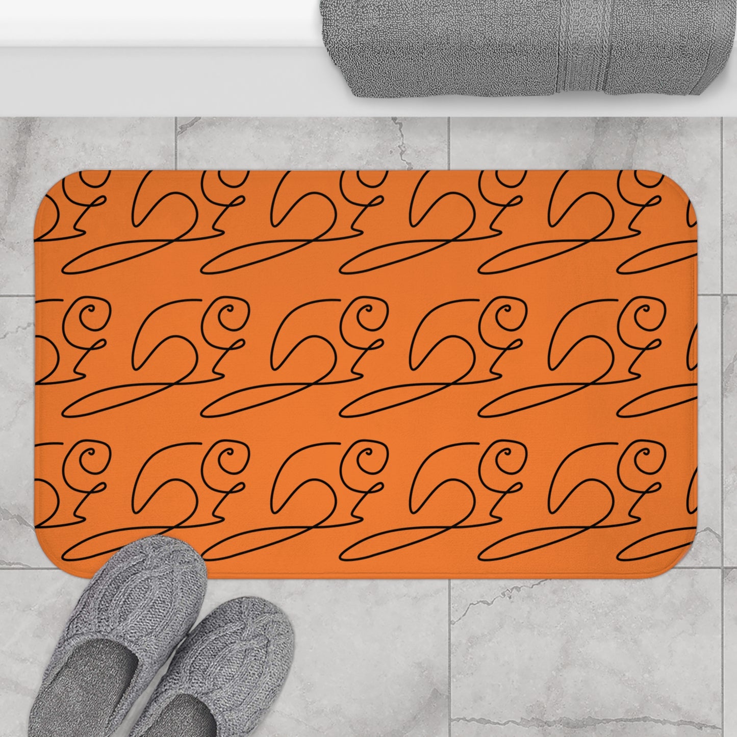 Stylish Abstract Orange Bath Mat, Perfect for Home Decor, Bathroom, Housewarming Gift, Modern Aesthetic, Eco-Friendly