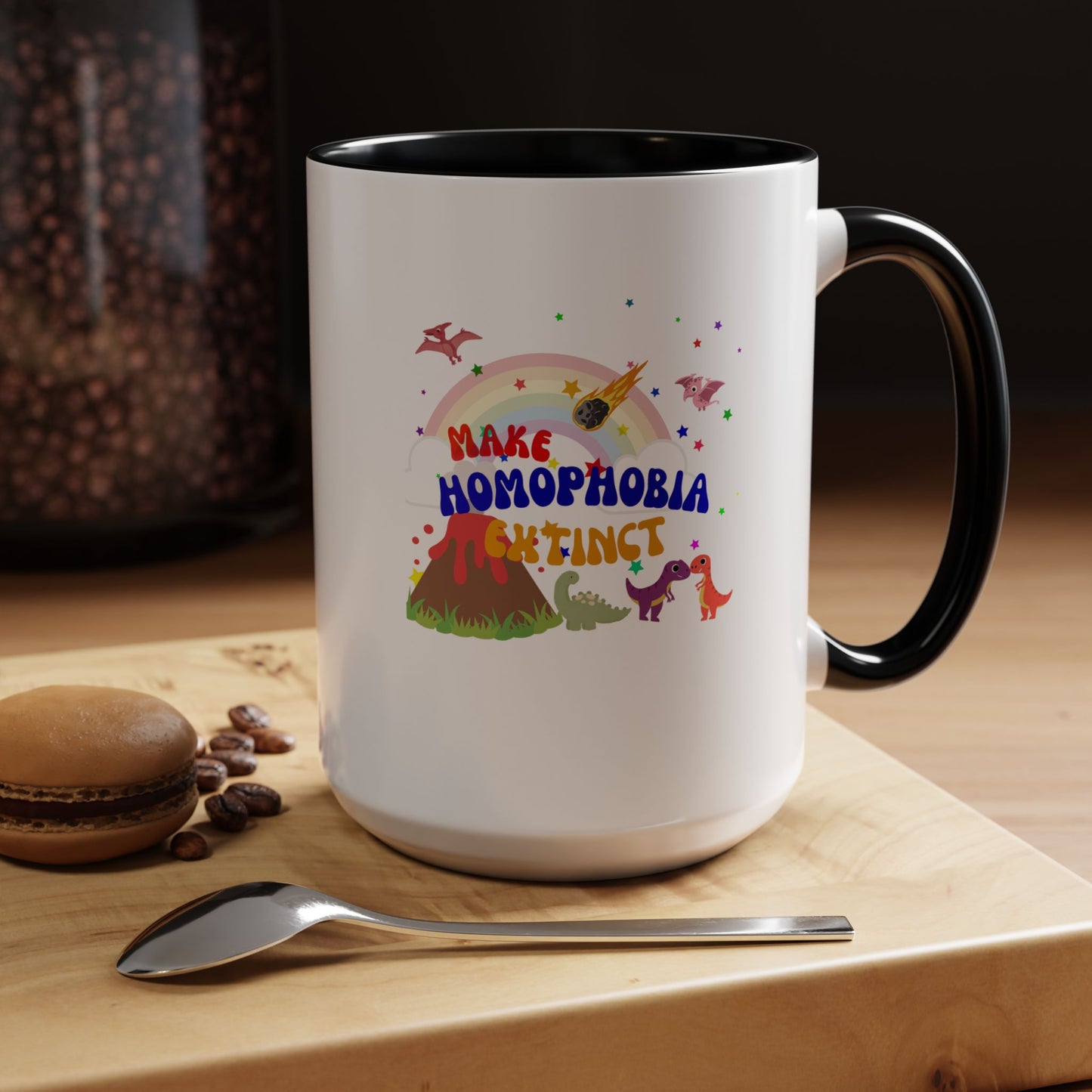 "Make Homophobia Extinct" Pride Dinosaur Coffee Mug – Fun & Bold LGBTQ+ Drinkware