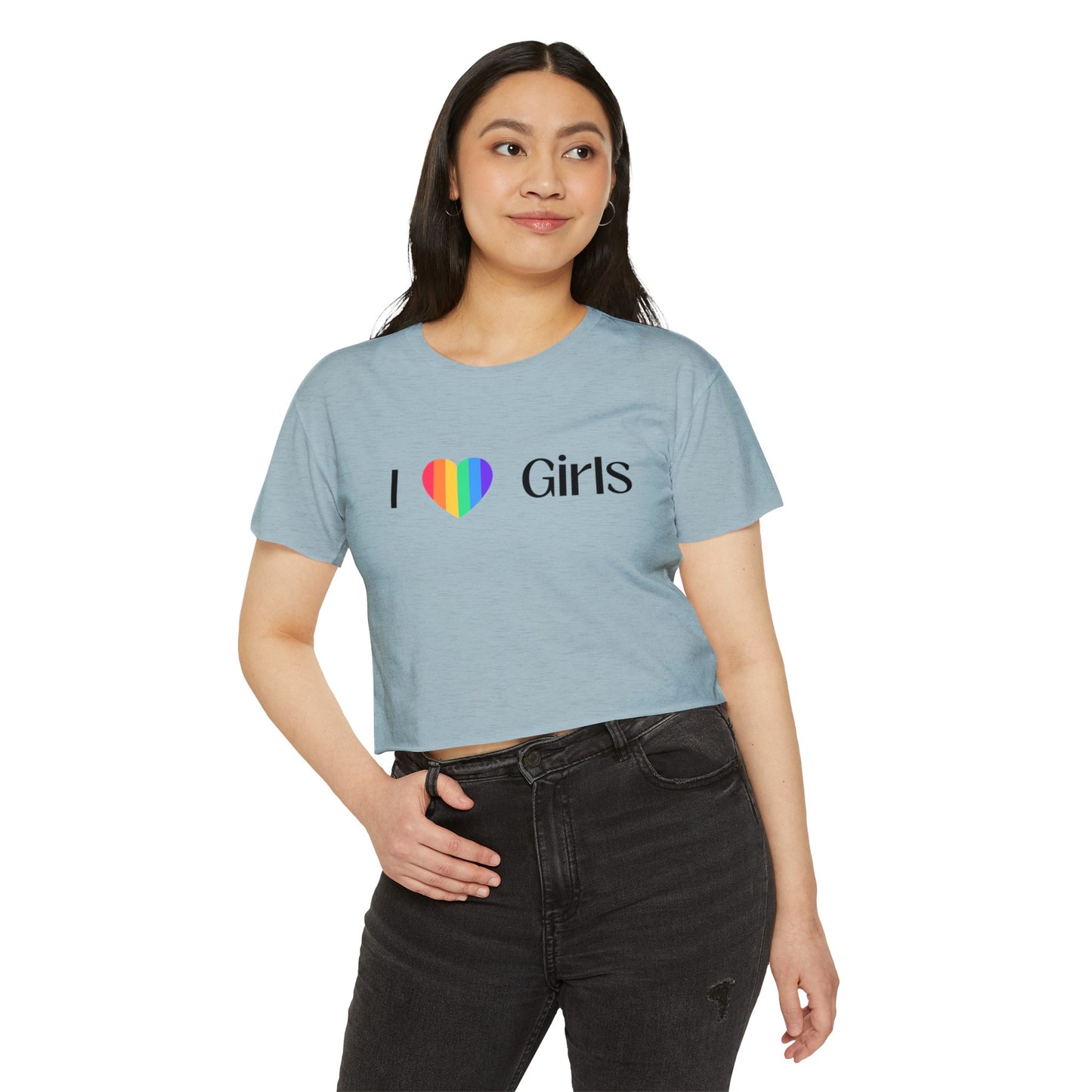 I love Girls Women's Festival Pride Crop Top LGBTQ I love girls crop top pride lesbian rainbow heart I love girls gay pride crop top