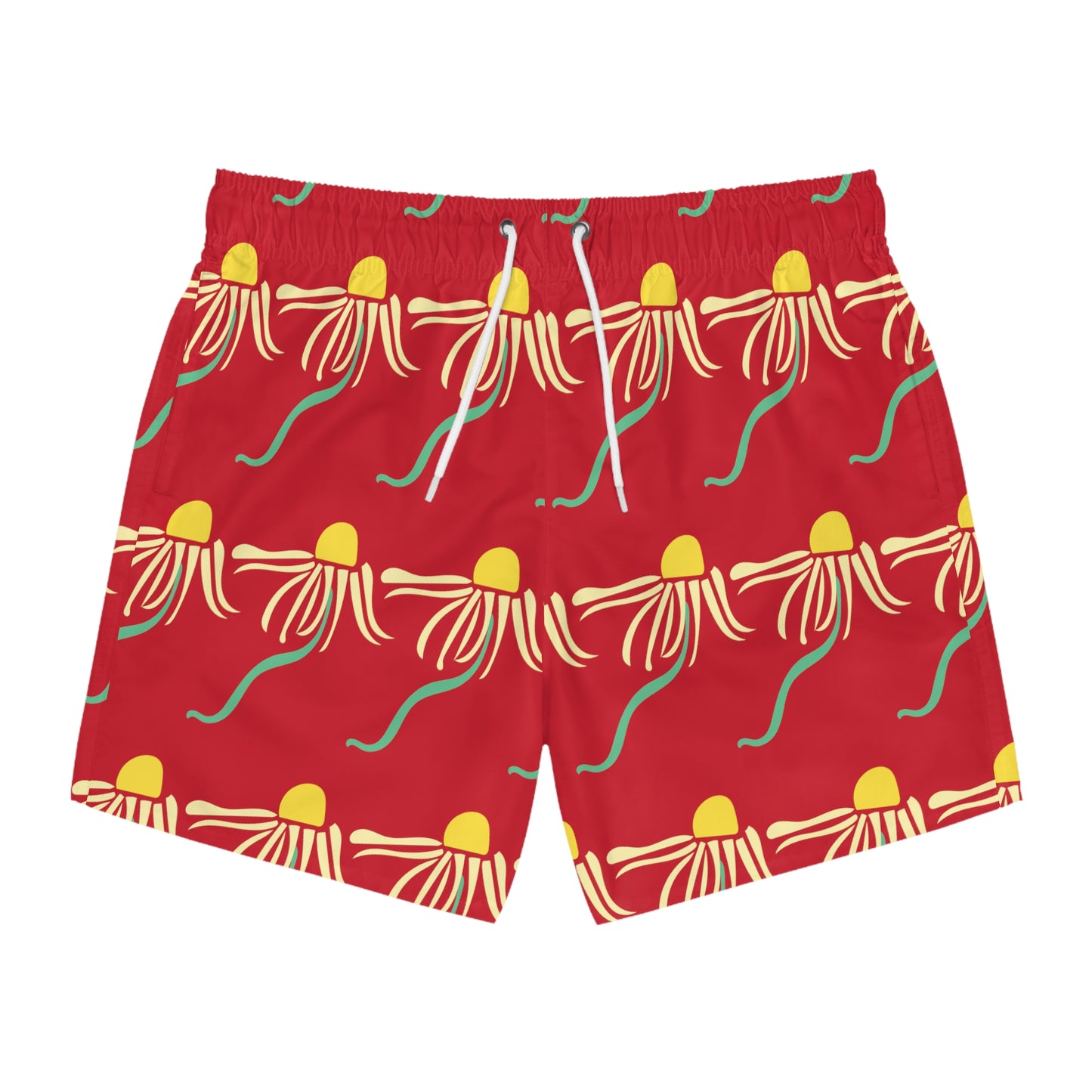 Red Dizzy Daisy Swim Trunks Cute Boho Men's Swim Apparel Western Floral Psychedelic Daisy Red Men's Swim Trunks & Apparel