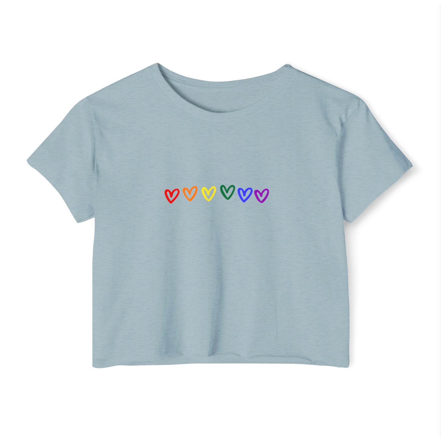 Rainbow Hearts Pride Women's Festival Crop Top LGBTQ Pride Crop Top Rainbow Hearts gay Pride rainbow hearts crop top lesbian pride crop top hearts Lt blue