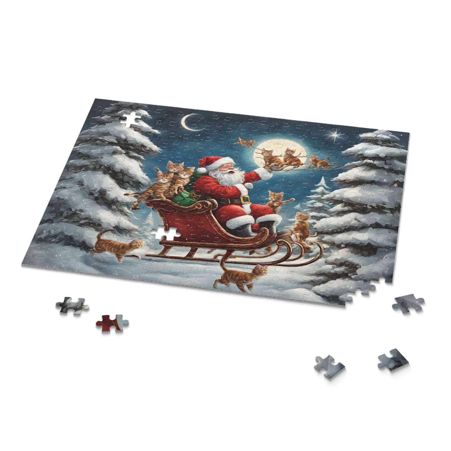 Santa Sleigh Cat Christmas Puzzle Kitty Xmas Puzzle Santa Christmas Night Puzzle Cats Gift Kitty Lover Cat Mom Puzzle Christmas Gift