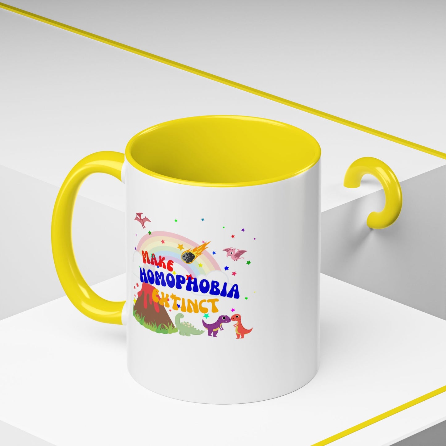 "Make Homophobia Extinct" Pride Dinosaur Coffee Mug – Fun & Bold LGBTQ+ Drinkware