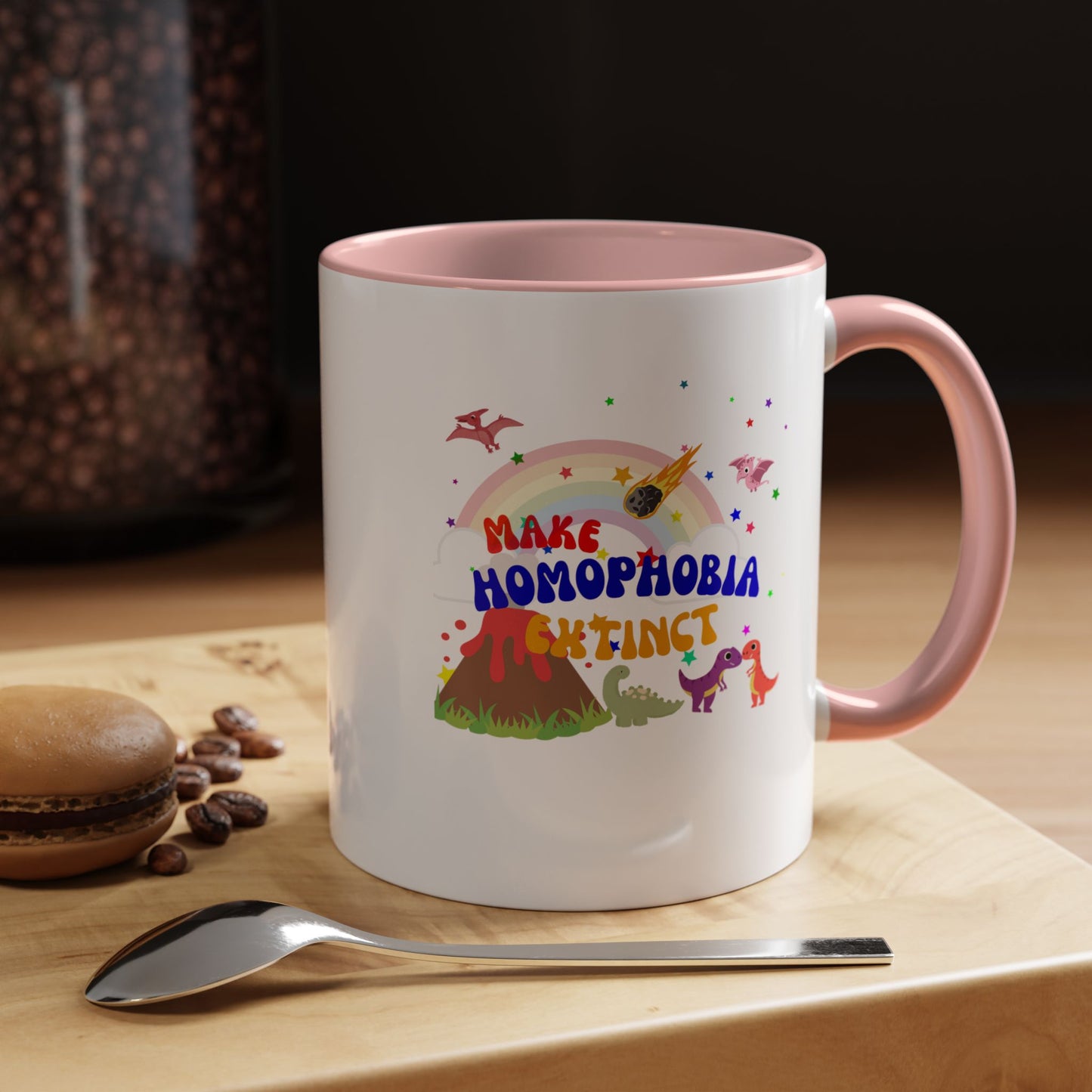 "Make Homophobia Extinct" Pride Dinosaur Coffee Mug – Fun & Bold LGBTQ+ Drinkware