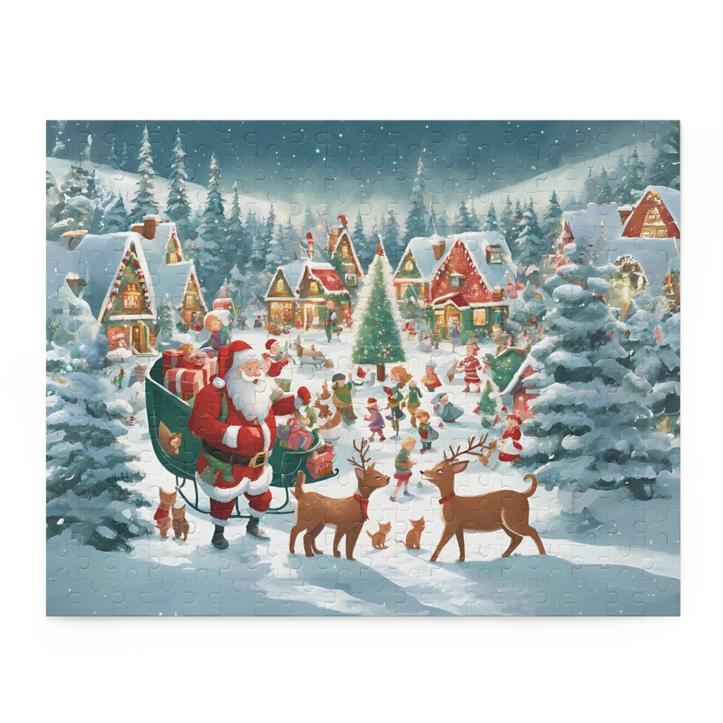 Santa's Sleigh Christmas Puzzle Reindeer Santa Puzzle Snowy Village Christmas Puzzle Christmas Gift Puzzle Fun Puzzle Christmas