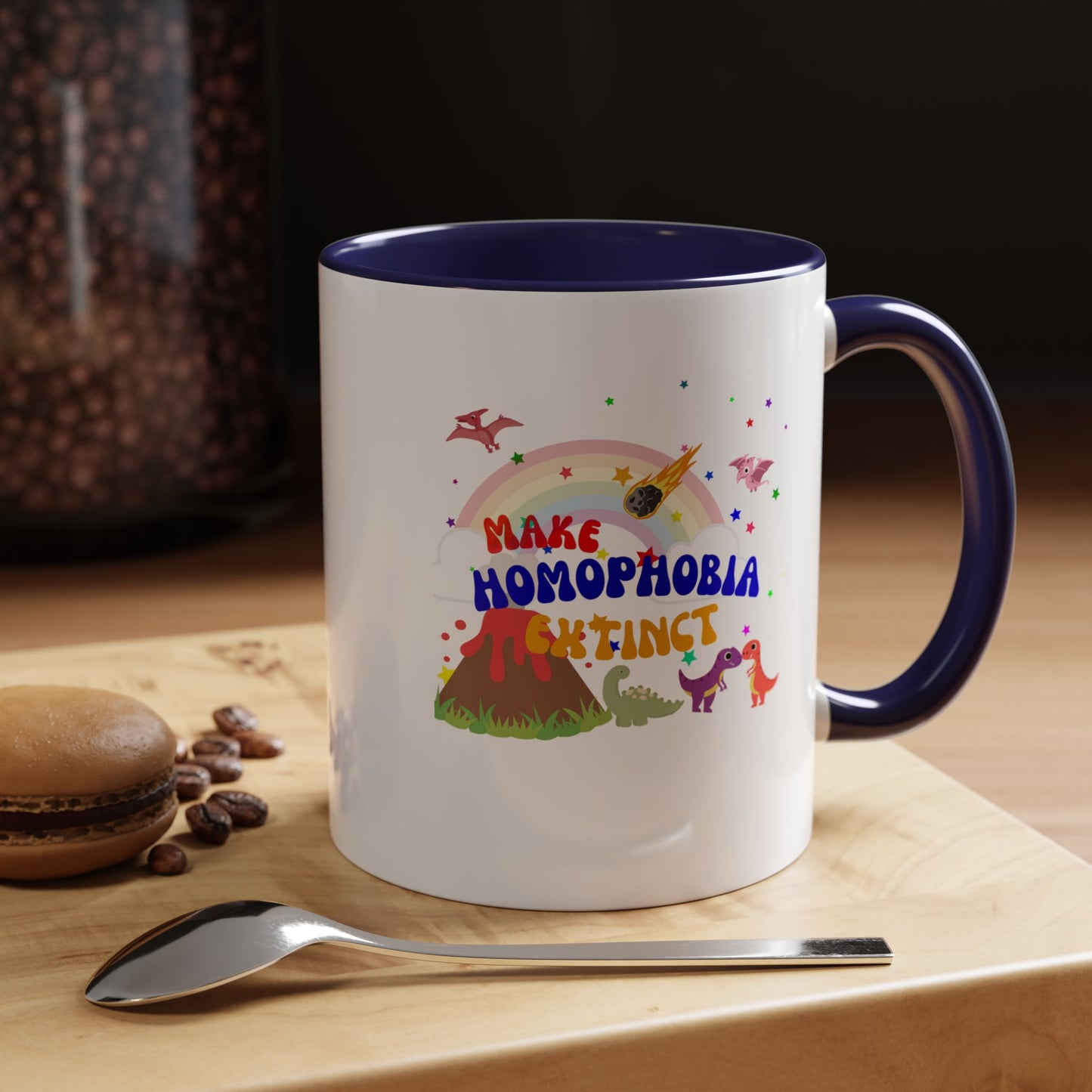"Make Homophobia Extinct" Pride Dinosaur Coffee Mug – Fun & Bold LGBTQ+ Drinkware