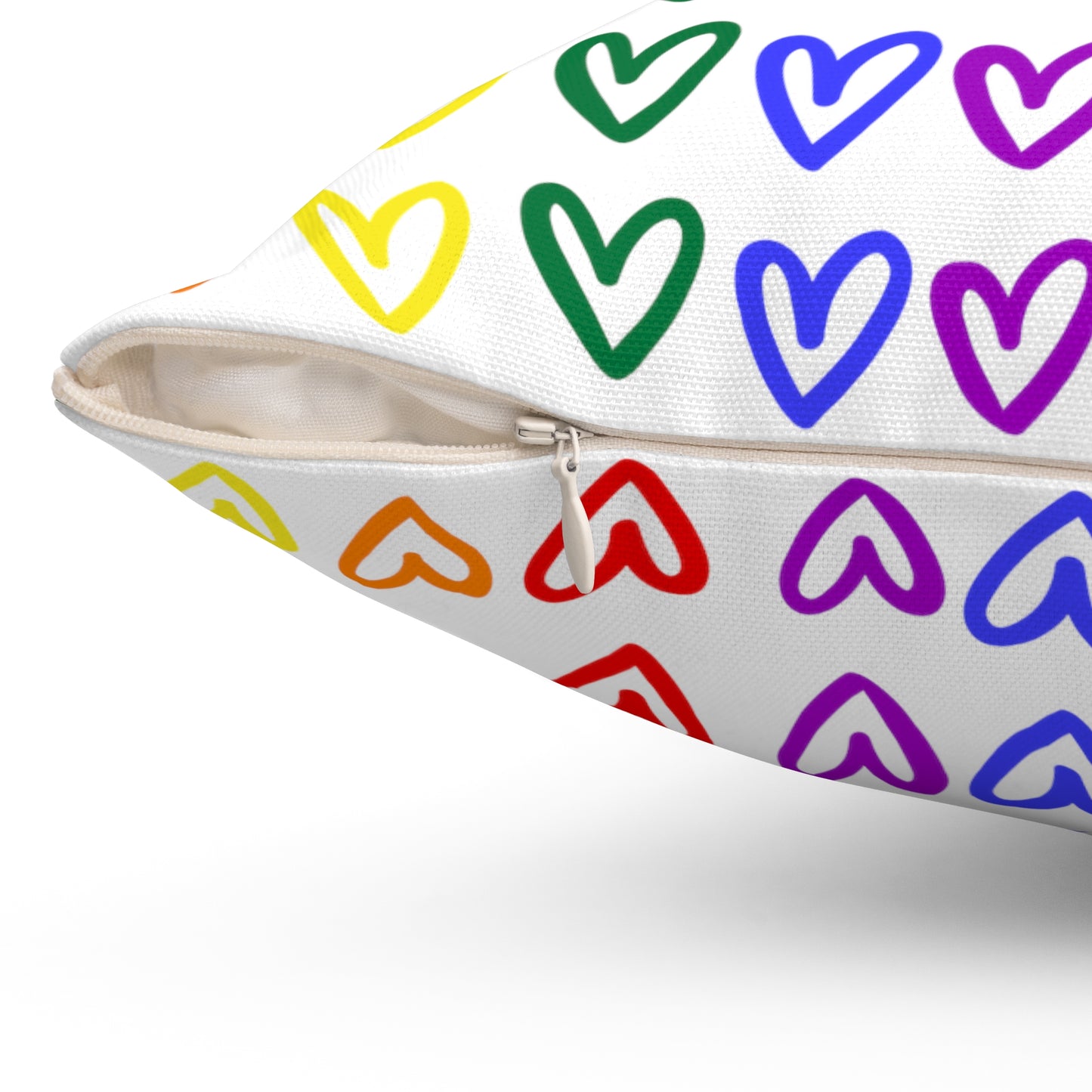 Rainbow Hearts LGBTQ Pride Throw Pillow Gay Lesbian Pride Home Decor Rainbow Hearts Home Decor Throw Pillow Rainbow Hearts Pride Decor side view