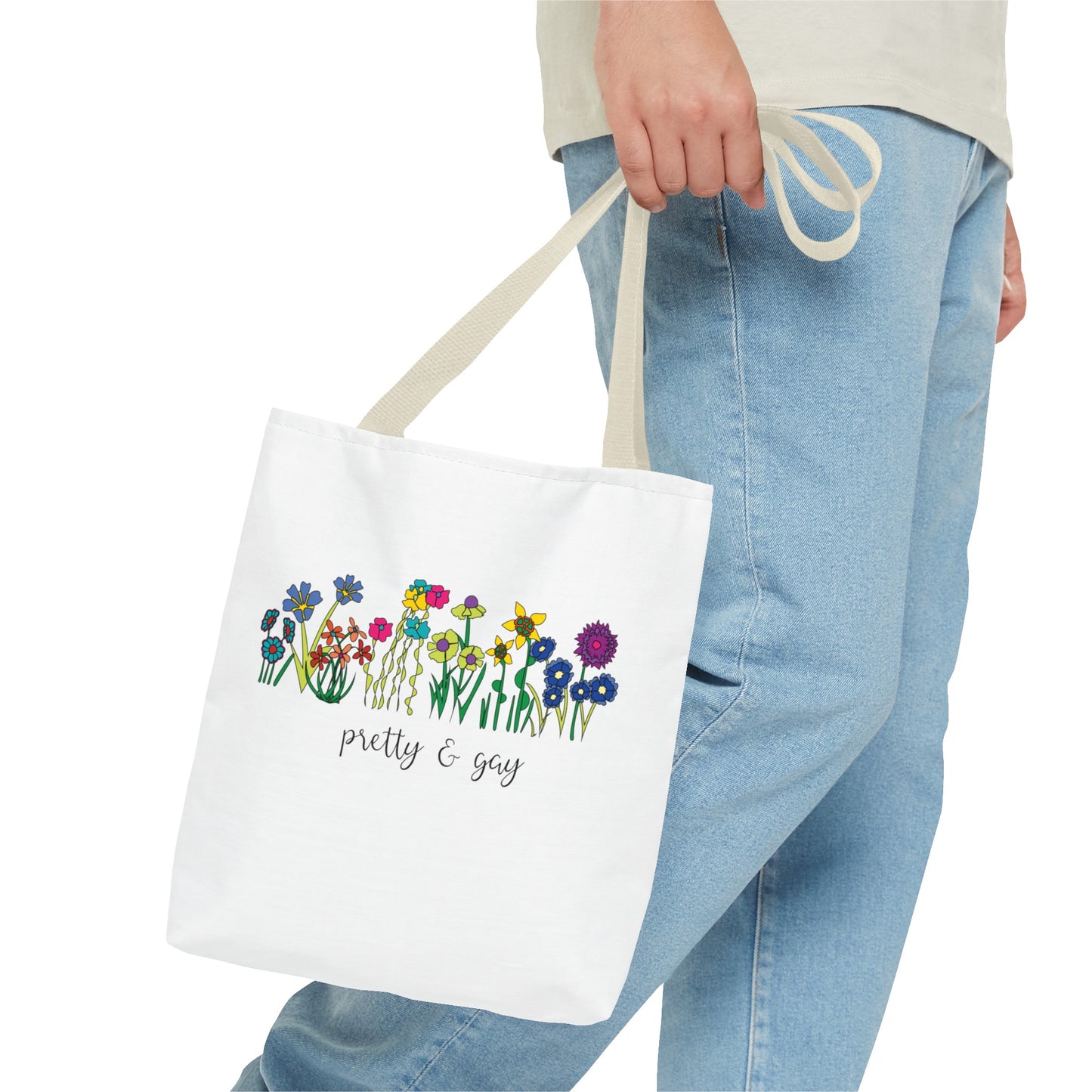 Pretty and gay tote bag LGBTQ Pride Floral Tote Bag Floral Bag Pretty and Gay Bag Grocery Bag Gay Pride Pretty and Gay Lesbian Pride Tote Bag Floral beige handle
