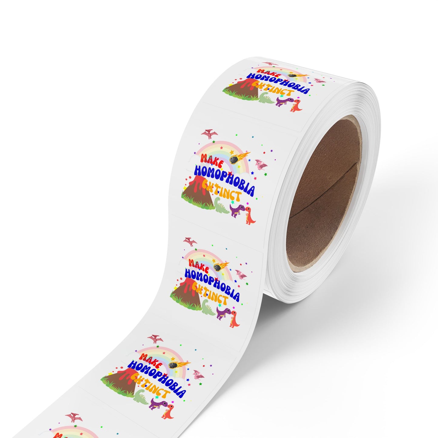 LGBTQ+ Pride Sticker Rolls – Bold & Colorful “Make Homophobia Extinct” Designs