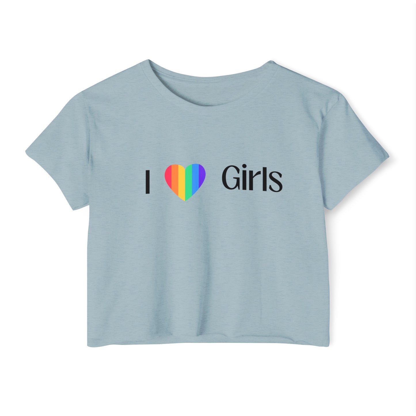 I love Girls Women's Festival Pride Crop Top LGBTQ I love girls crop top pride lesbian rainbow heart I love girls gay pride crop top