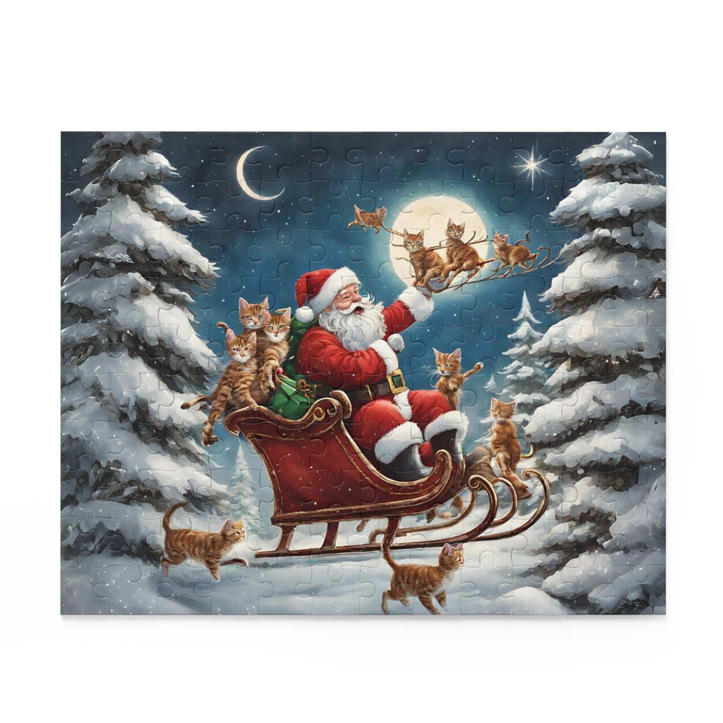 Santa Sleigh Cat Christmas Puzzle Kitty Xmas Puzzle Santa Christmas Night Puzzle Cats Gift Kitty Lover Cat Mom Puzzle Christmas Gift