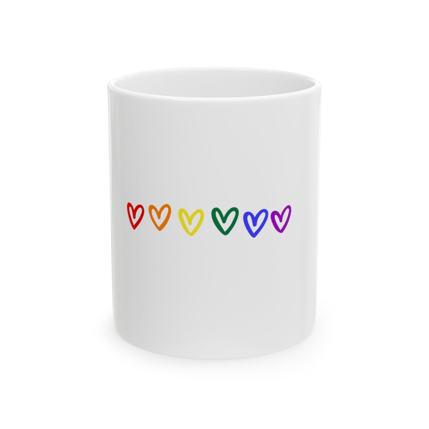 Rainbow Hearts Gay Pride Ceramic Coffee Mug LGBTQ Pride Rainbow Hearts Lesbian Pride Mug Coffee Pride Month Hearts Rainbow Coffee Mug front