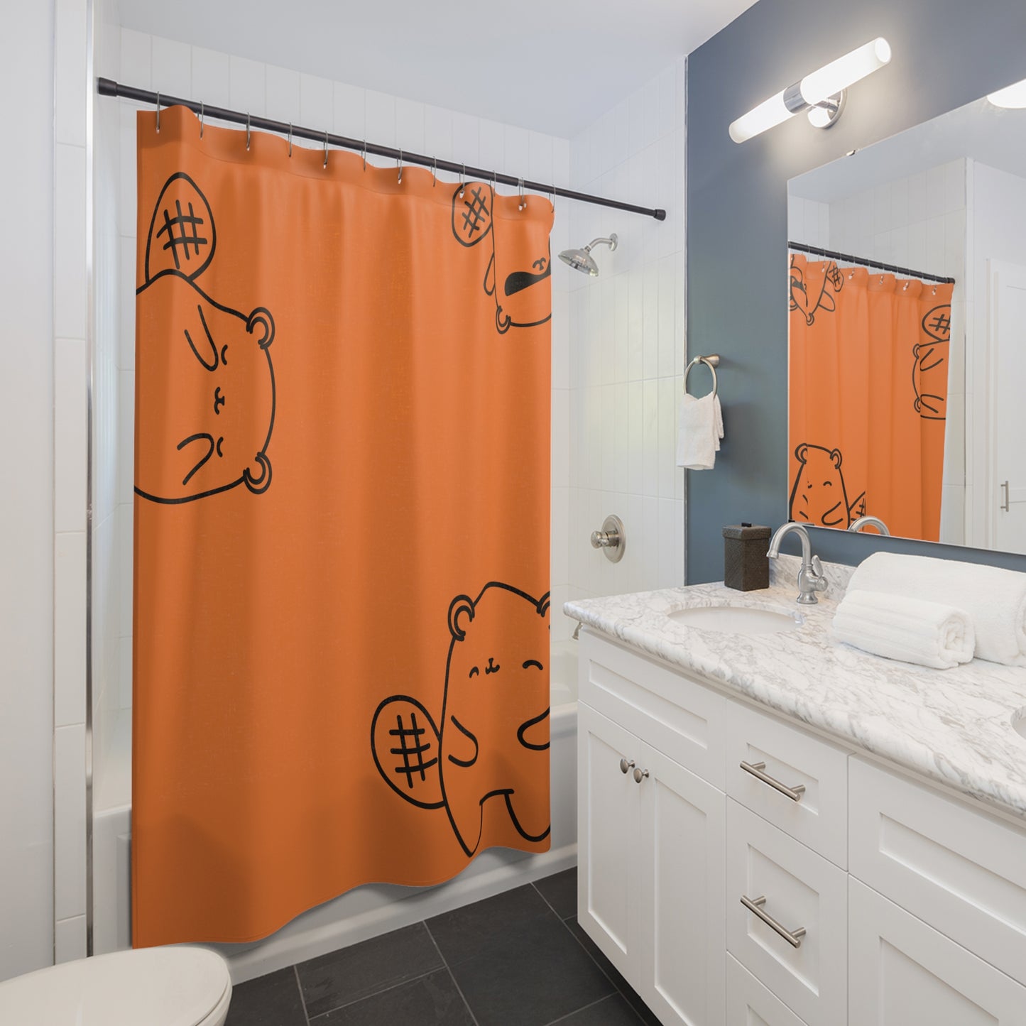 Cute Beaver Pattern Shower Curtain, Fun Bathroom Decor, Kids Room, Gift for Animal Lovers, Whimsical Home Decor