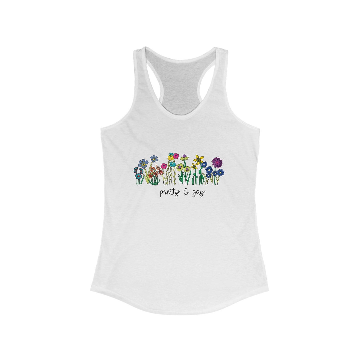 Pride Flowers White Tank Top Pretty and Gay Floral Racerback Tank Top LGBTW Pride Month Apparel Tank Top Floral Pride Women's Tank Top
