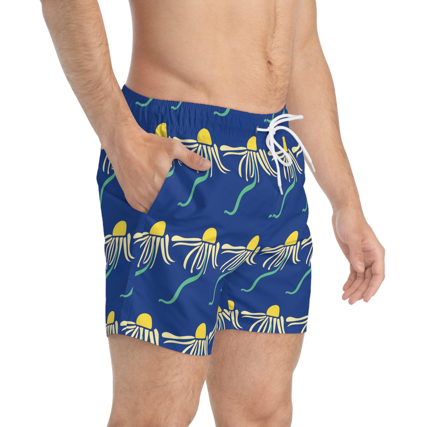 Blue White Daisy Swim Trunks Psychedelic Daisies Blue Swim Trunks Funky Men's Swim Apparel Floral Boho Swim Trunks Men