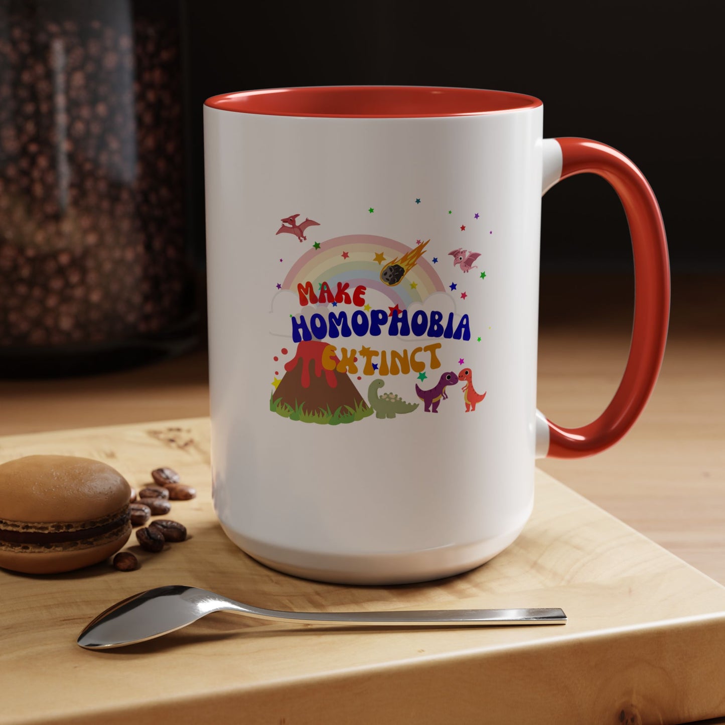 "Make Homophobia Extinct" Pride Dinosaur Coffee Mug – Fun & Bold LGBTQ+ Drinkware