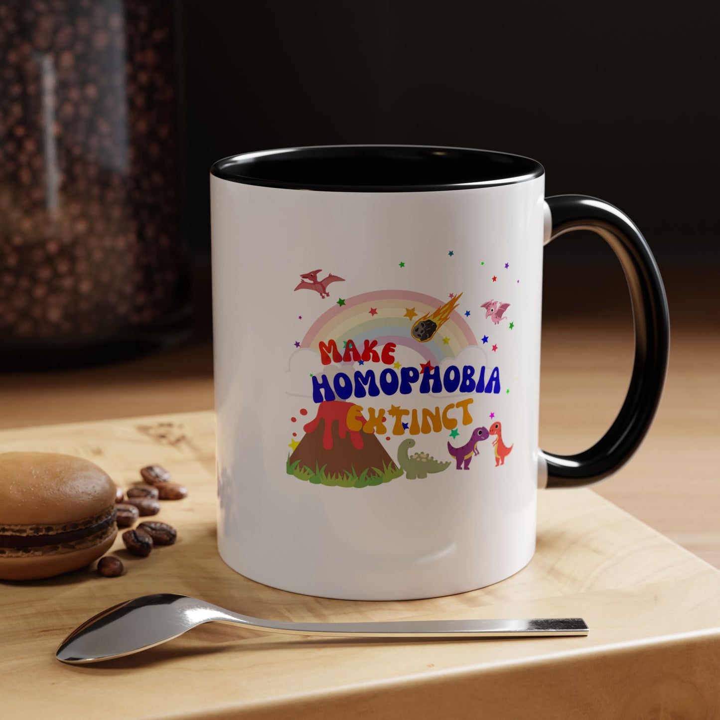 "Make Homophobia Extinct" Pride Dinosaur Coffee Mug – Fun & Bold LGBTQ+ Drinkware