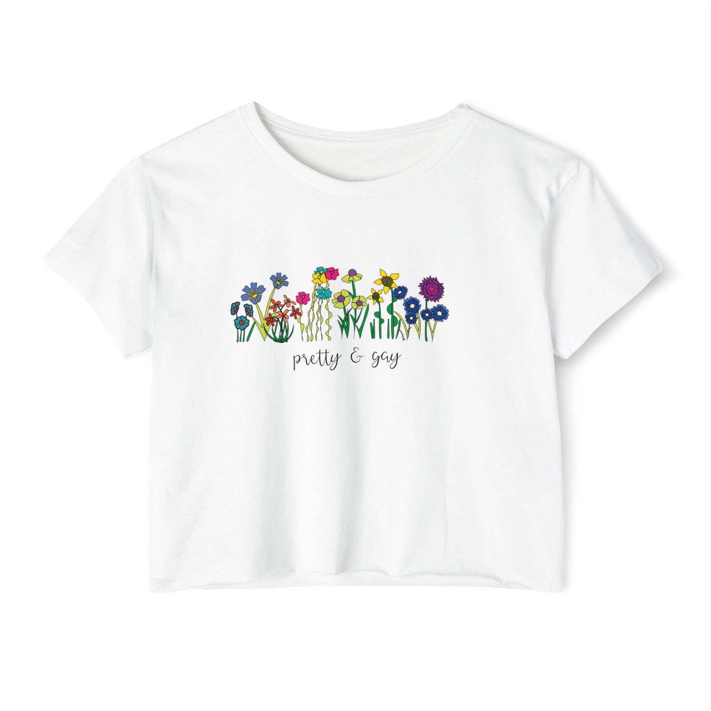 Pretty and gay Floral Pride Women's Festival Crop Top LGBTQ Pride Pretty and Gay Floral Crop Top Lesbian Pride Top Floral Pretty and Gay Pride Floral Top white