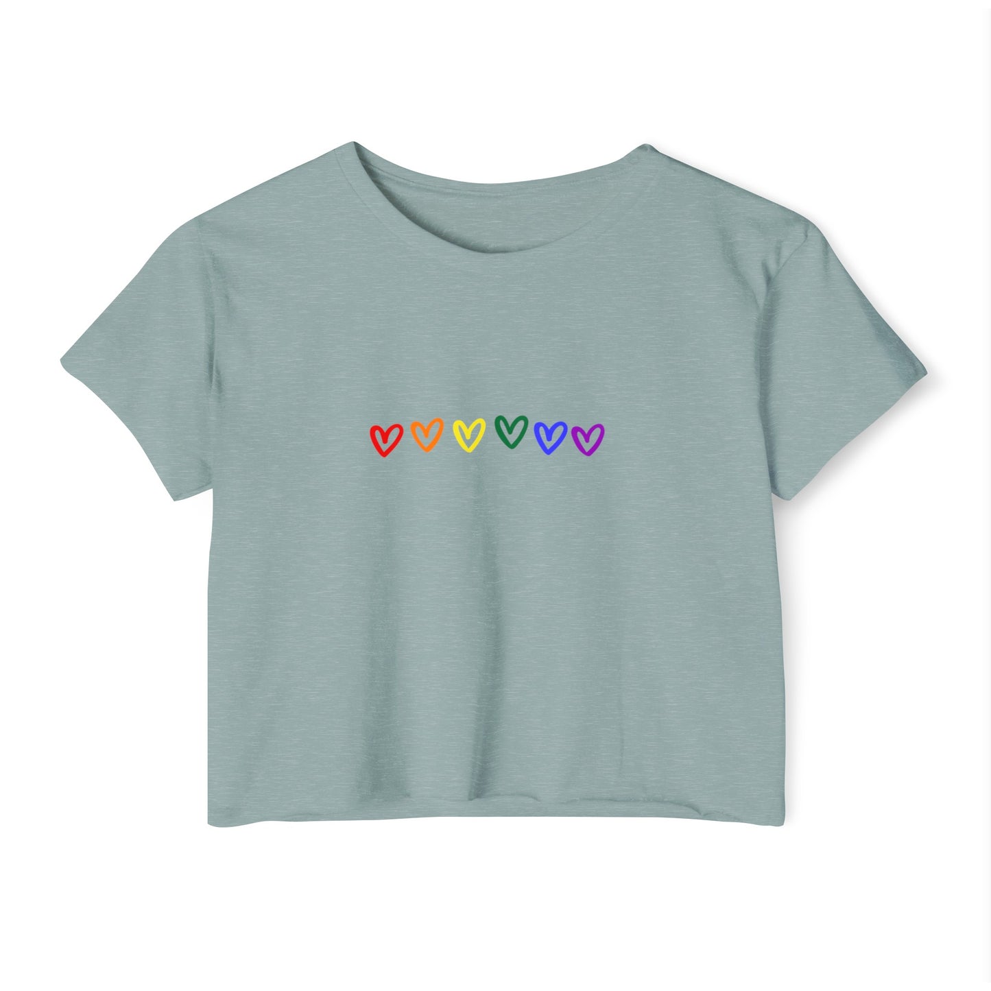 Rainbow Hearts Pride Women's Festival Crop Top LGBTQ Pride Crop Top Rainbow Hearts gay Pride rainbow hearts crop top lesbian pride crop top hearts Lt green