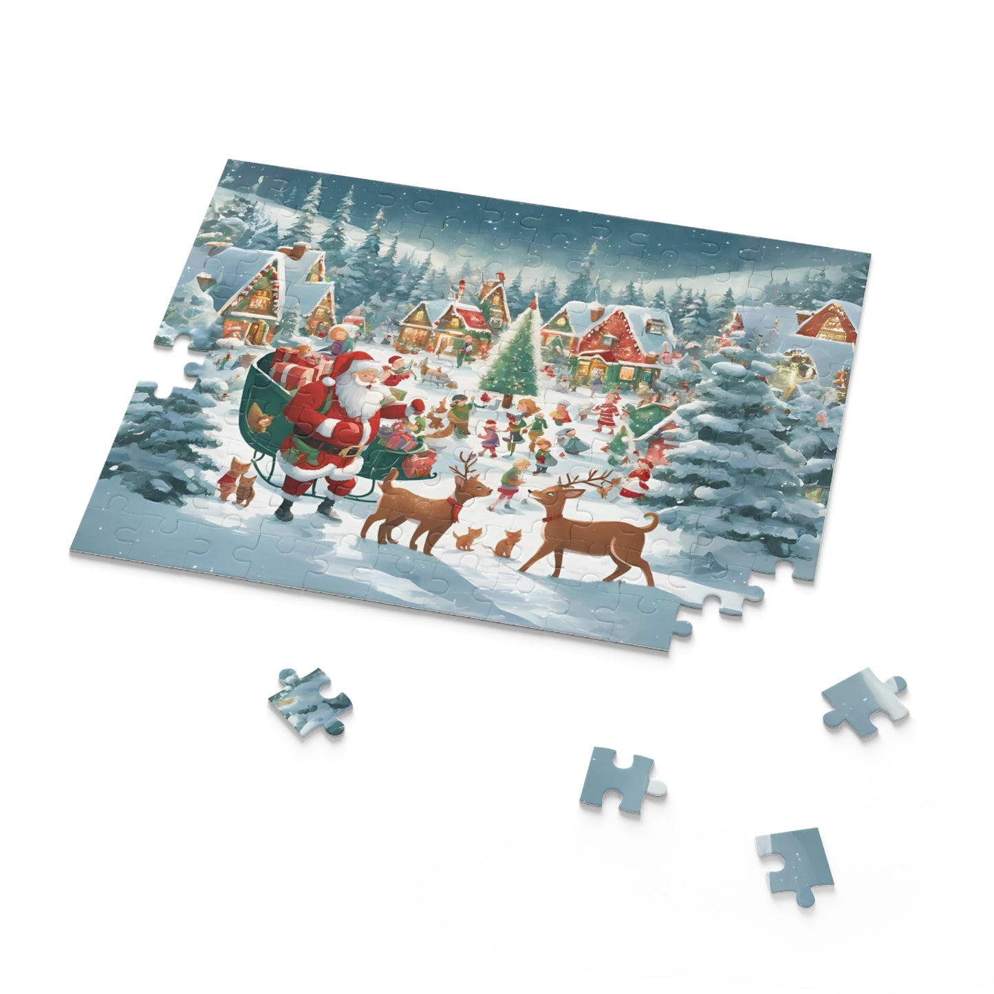 Santa's Sleigh Christmas Puzzle Reindeer Santa Puzzle Snowy Village Christmas Puzzle Christmas Gift Puzzle Fun Puzzle Christmas