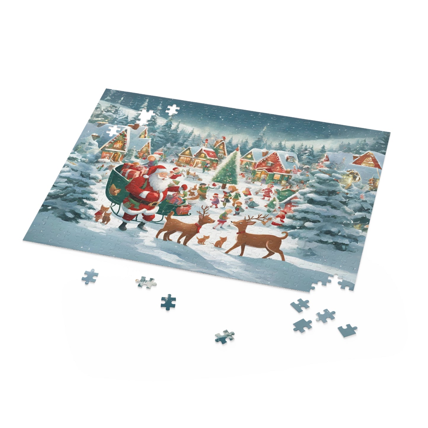 Santa's Sleigh Christmas Puzzle Reindeer Santa Puzzle Snowy Village Christmas Puzzle Christmas Gift Puzzle Fun Puzzle Christmas