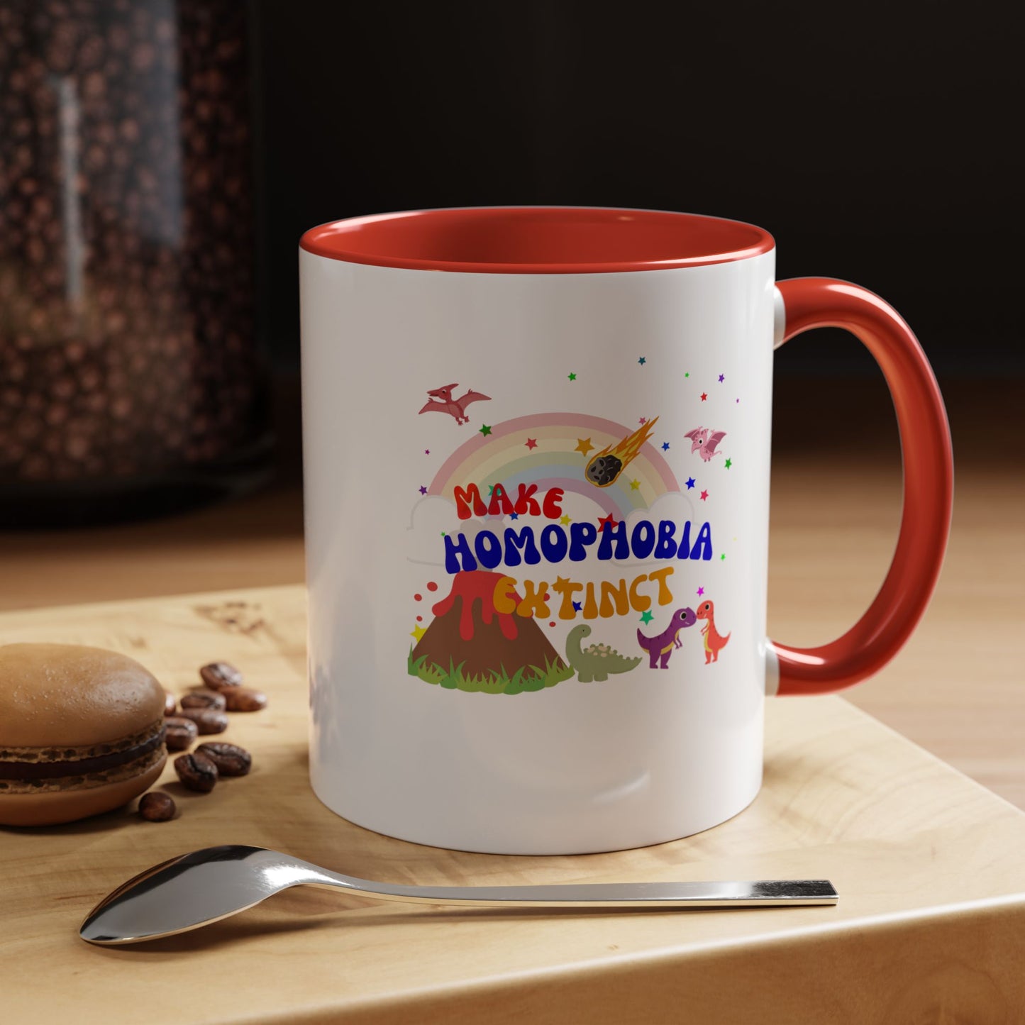 "Make Homophobia Extinct" Pride Dinosaur Coffee Mug – Fun & Bold LGBTQ+ Drinkware