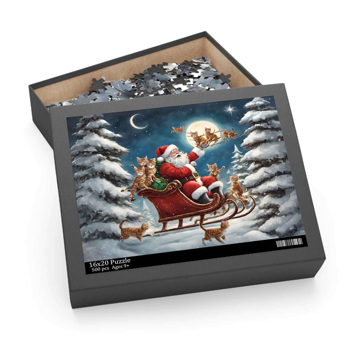 Santa Sleigh Cat Christmas Puzzle Kitty Xmas Puzzle Santa Christmas Night Puzzle Cats Gift Kitty Lover Cat Mom Puzzle Christmas Gift