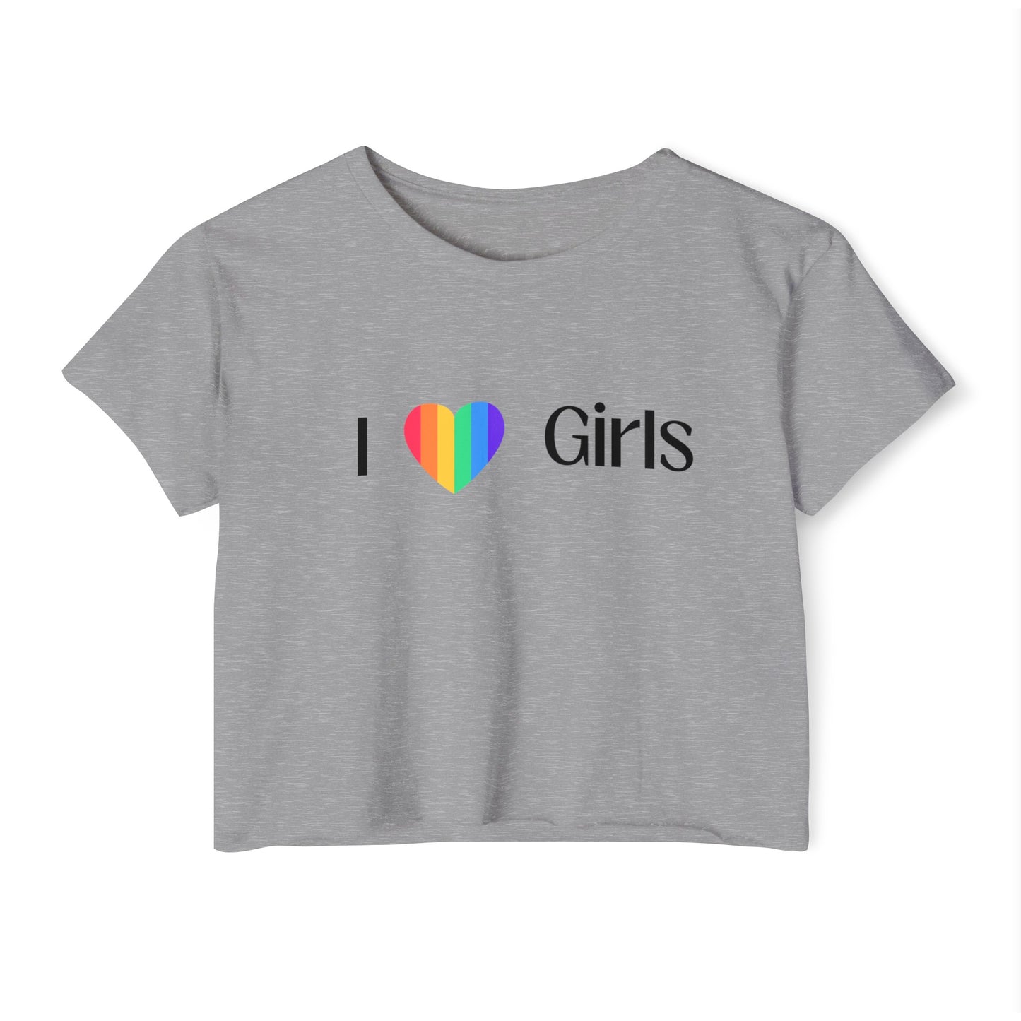 I love Girls Women's Festival Pride Crop Top LGBTQ I love girls crop top pride lesbian rainbow heart I love girls gay pride crop top
