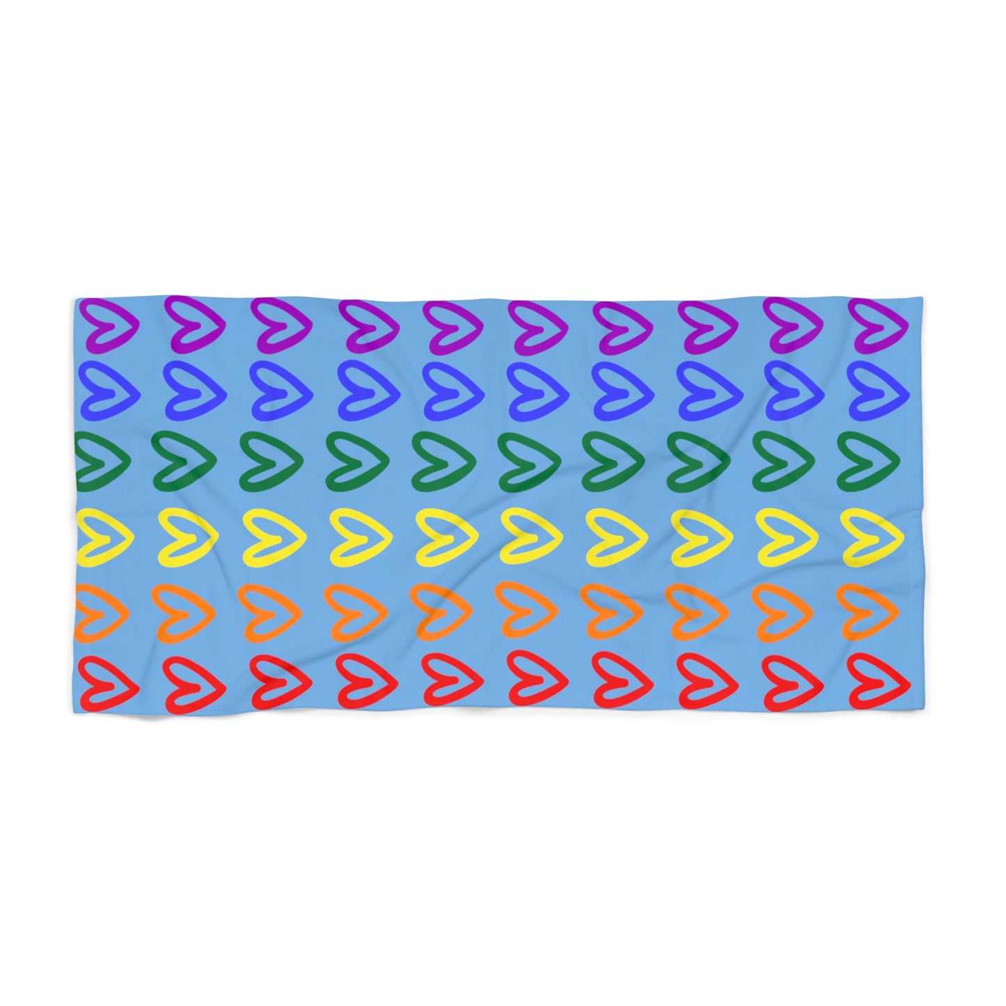 Rainbow Hearts Light Blue Beach Towel LGBTQ Pride Beach Towel Hearts Rainbow Light Blue Gay Pride Beach Towel Light Blue Rainbow Hearts