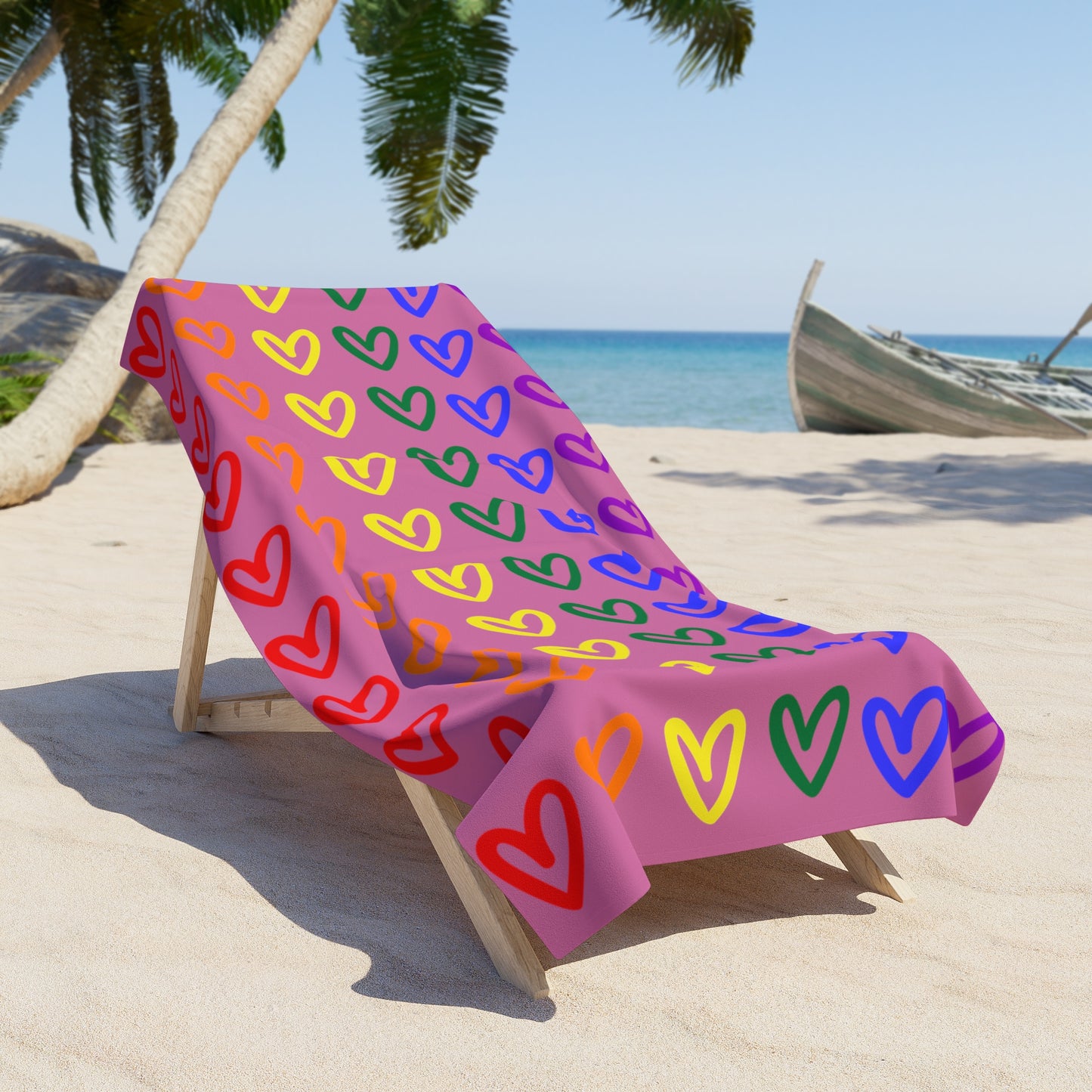 Rainbow Hearts Pink Beach Towel LGBTQ Pride Rainbow Hearts Pink Towel Gay Pride Beach Towel Pink Rainbow Hearts Beach Towel Lesbian Pride Beach towel