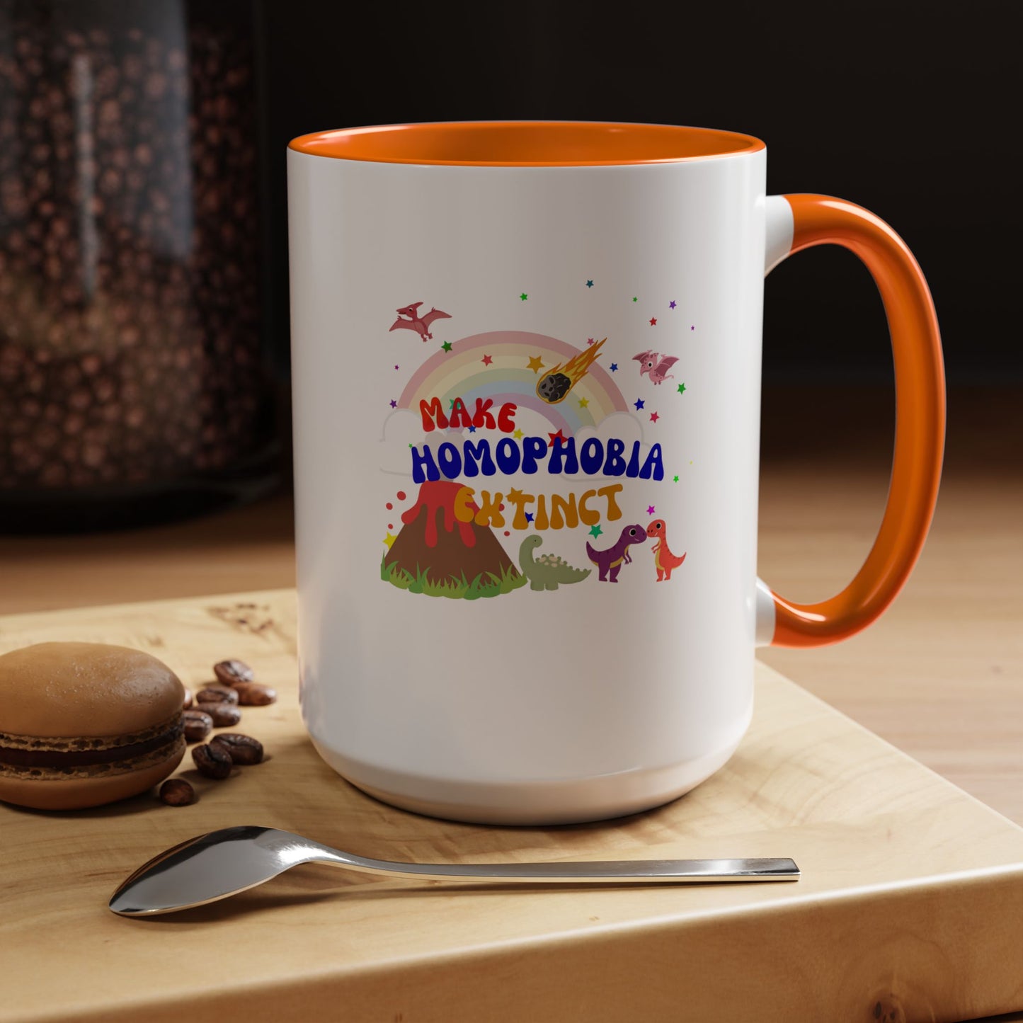 "Make Homophobia Extinct" Pride Dinosaur Coffee Mug – Fun & Bold LGBTQ+ Drinkware