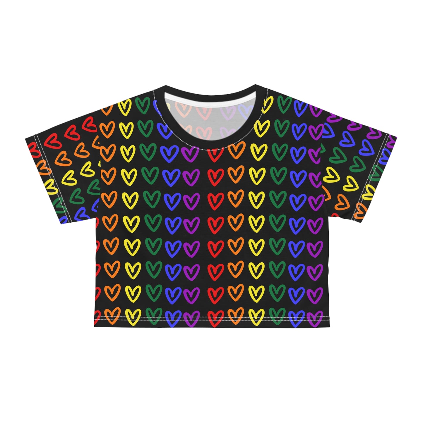 Rainbow Hearts Pride Crop Tee LGBTQ Pride Crop Top Rainbow Hearts gay Pride Rainbow Hearts Crop Top Lesbian Pride Rainbow Hearts Crop Top front single
