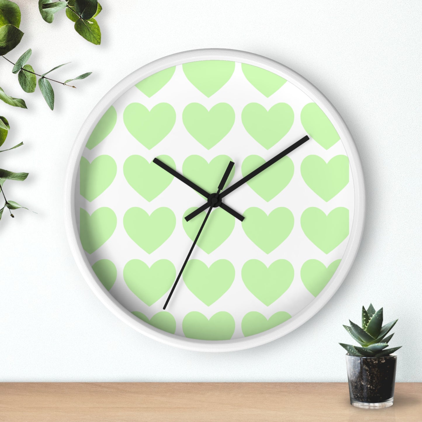 Mint Green Hearts Wall Clock – Whimsical Timepiece for Dorms & Duck Lovers