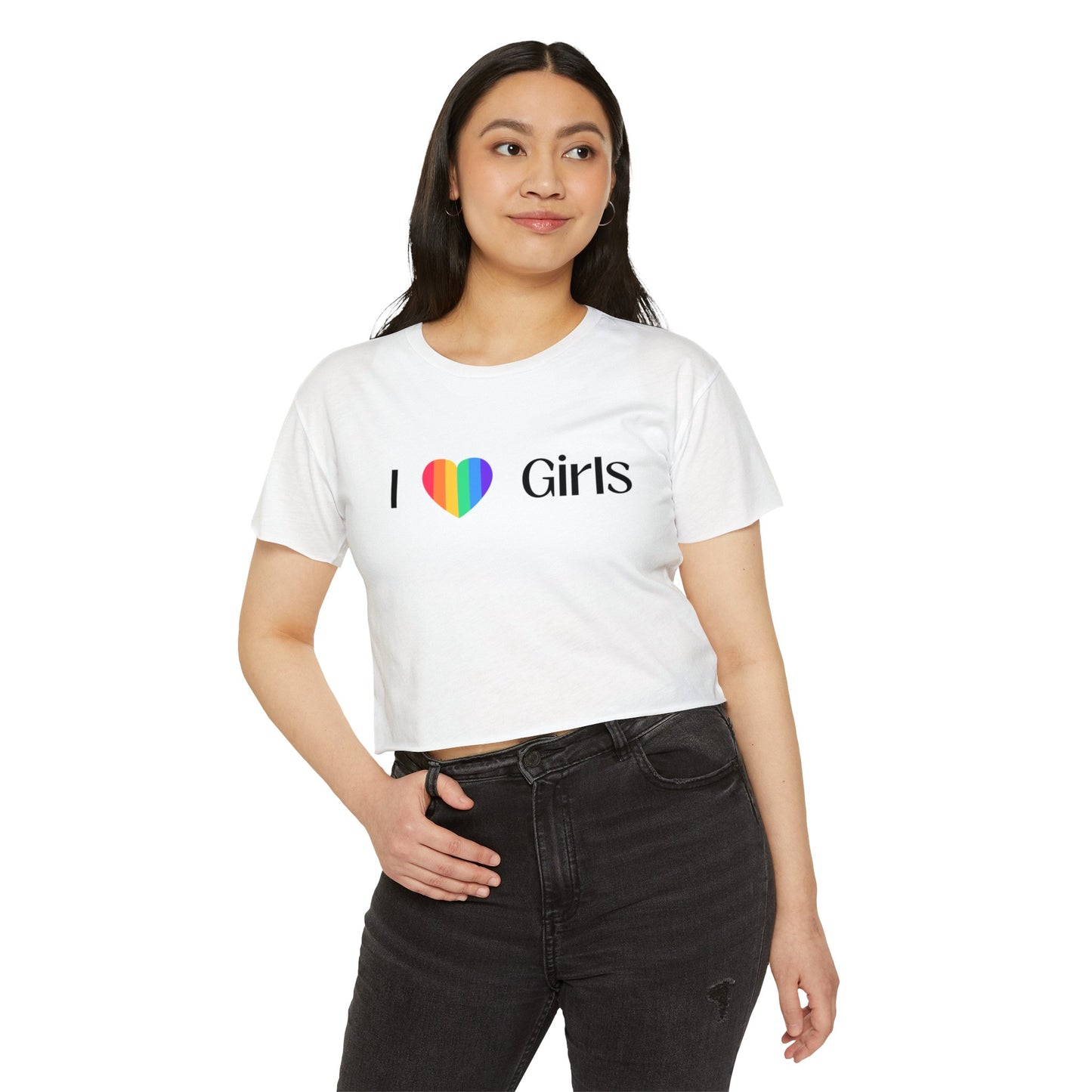 I love Girls Women's Festival Pride Crop Top LGBTQ I love girls crop top pride lesbian rainbow heart I love girls gay pride crop top