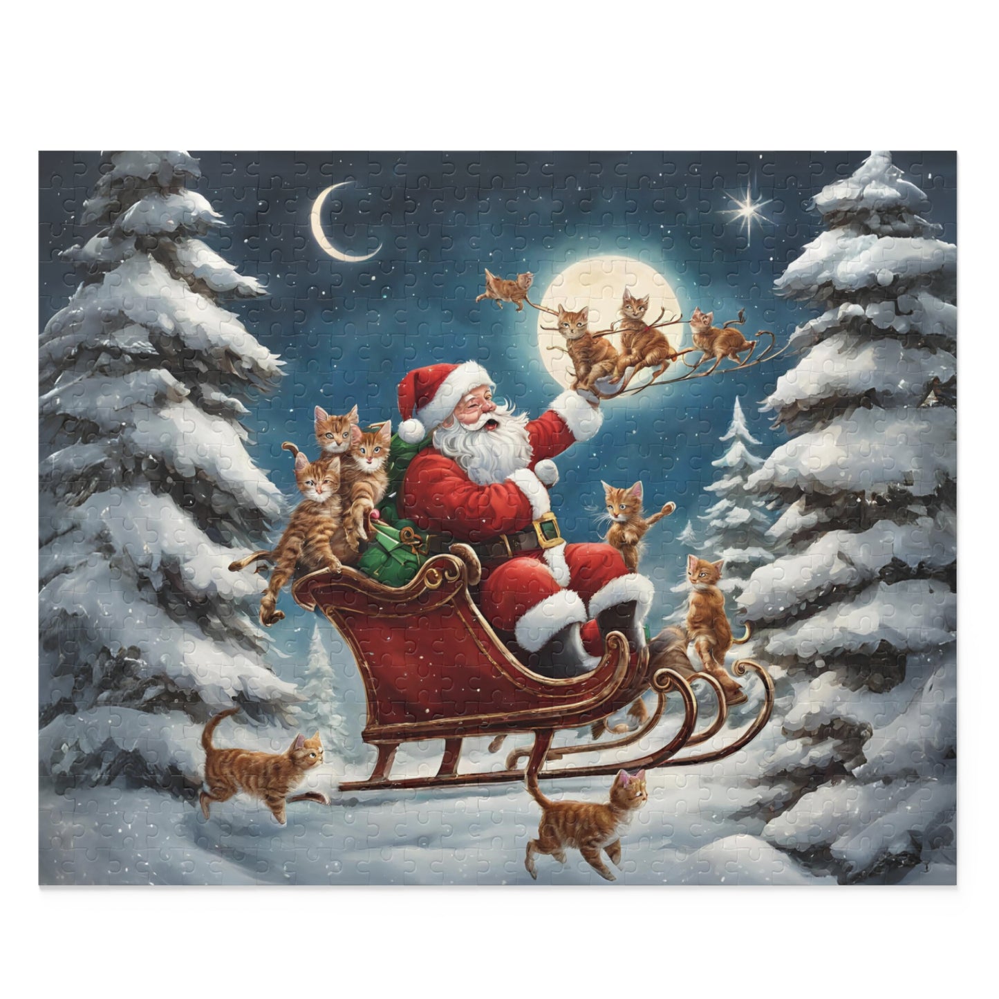Santa Sleigh Cat Christmas Puzzle Kitty Xmas Puzzle Santa Christmas Night Puzzle Cats Gift Kitty Lover Cat Mom Puzzle Christmas Gift