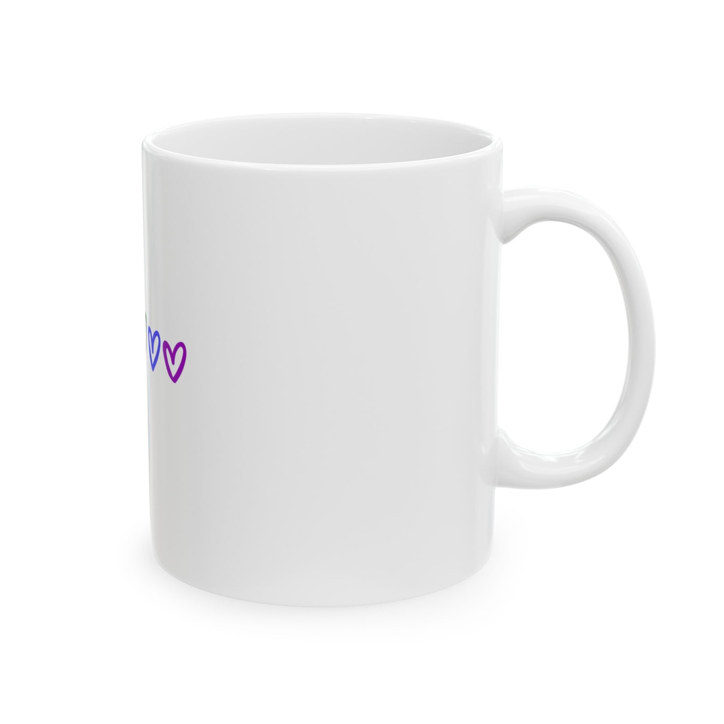 Rainbow Hearts Gay Pride Ceramic Coffee Mug LGBTQ Pride Rainbow Hearts Lesbian Pride Mug Coffee Pride Month Hearts Rainbow Coffee Mug side view