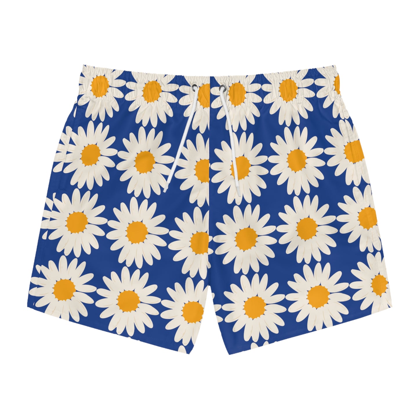 White Daisy Dark Blue Men's Swim Trunks Floral Daisies Men's Swim Apparel Boho Swim Trunks Men's Summer Swim Apparel Daisy Swim