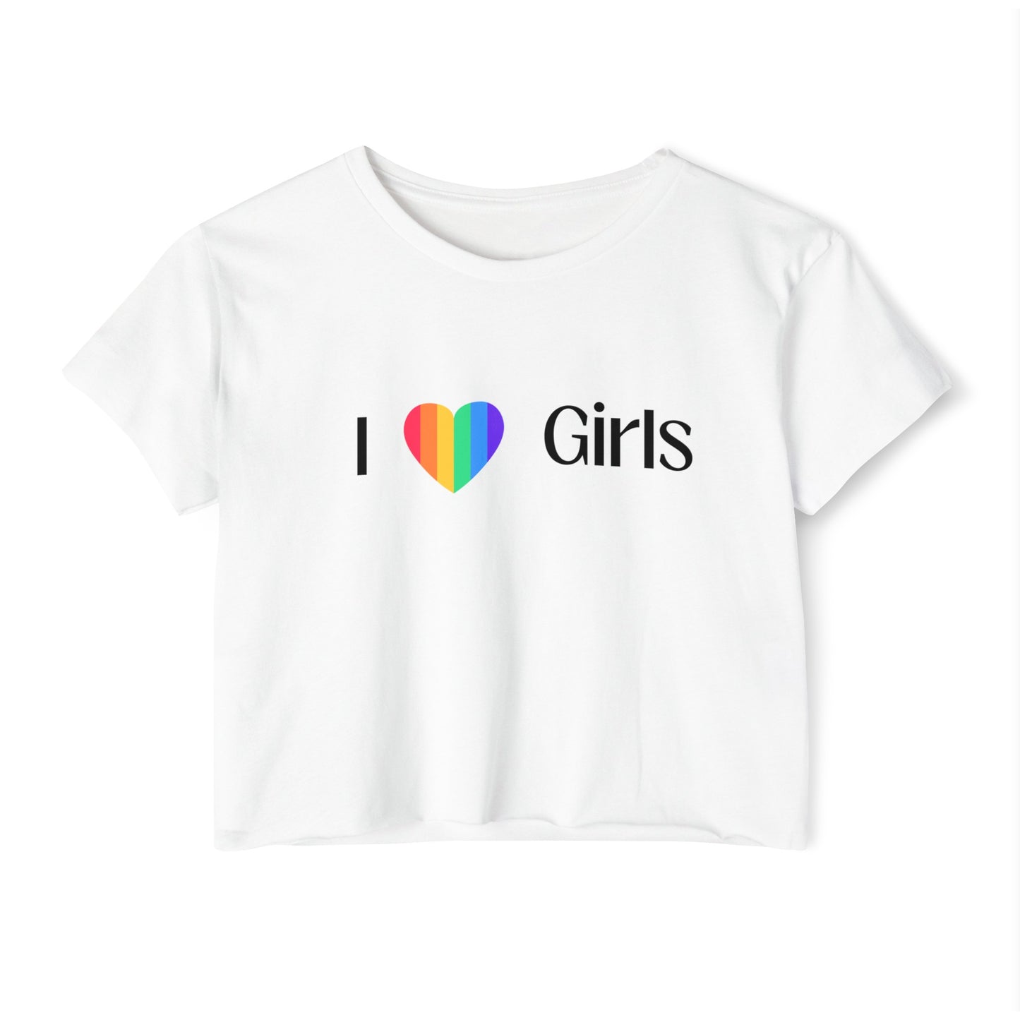 I love Girls Women's Festival Pride Crop Top LGBTQ I love girls crop top pride lesbian rainbow heart I love girls gay pride crop top