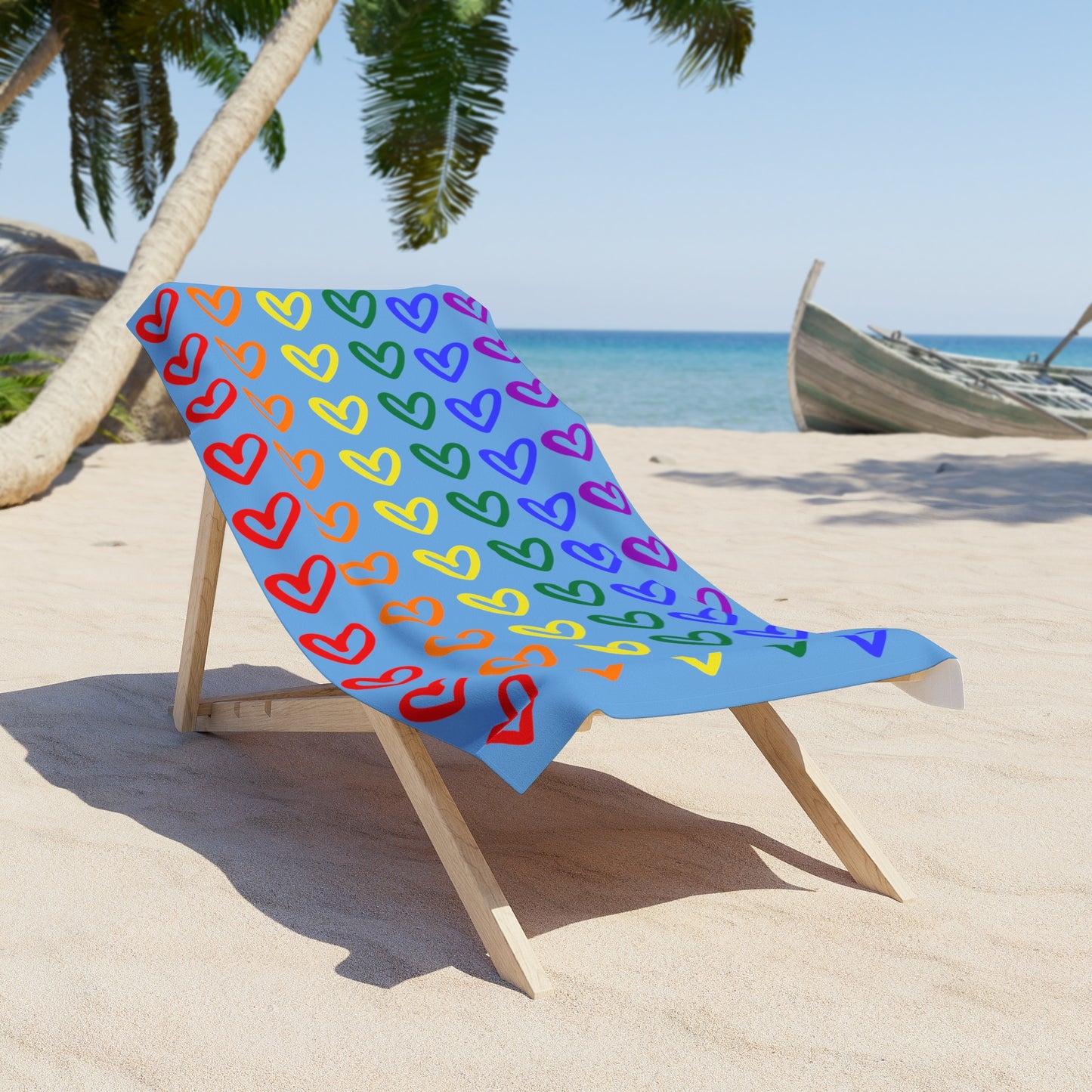 Rainbow Hearts Light Blue Beach Towel LGBTQ Pride Beach Towel Hearts Rainbow Light Blue Gay Pride Beach Towel Light Blue Rainbow Hearts