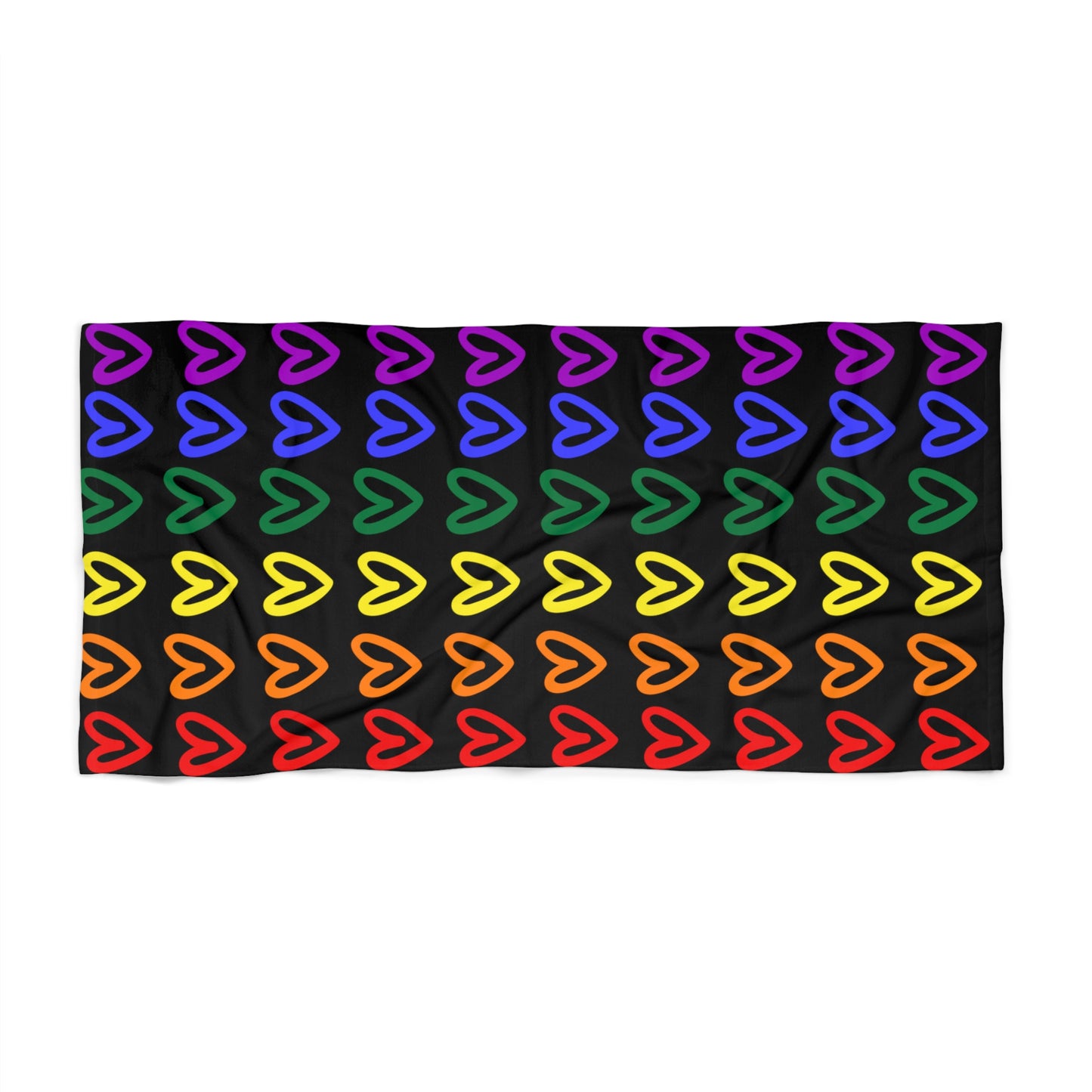 Rainbow Hearts Black Beach Towel LGBTQ Pride Beach Towel Rainbow Hearts Black Towel Beach Gay Pride Beach Rainbow Hearts Towel