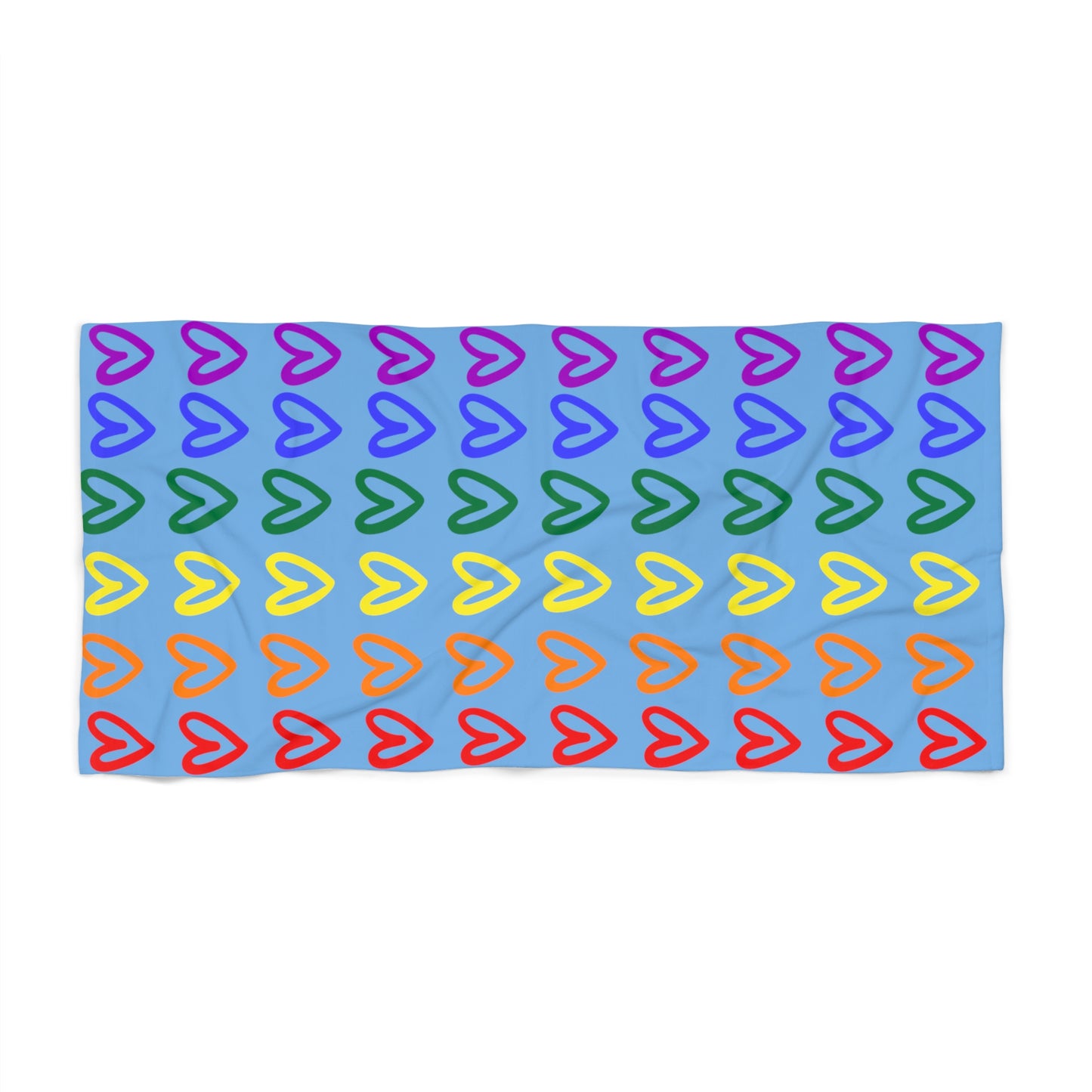Rainbow Hearts Light Blue Beach Towel LGBTQ Pride Beach Towel Hearts Rainbow Light Blue Gay Pride Beach Towel Light Blue Rainbow Hearts