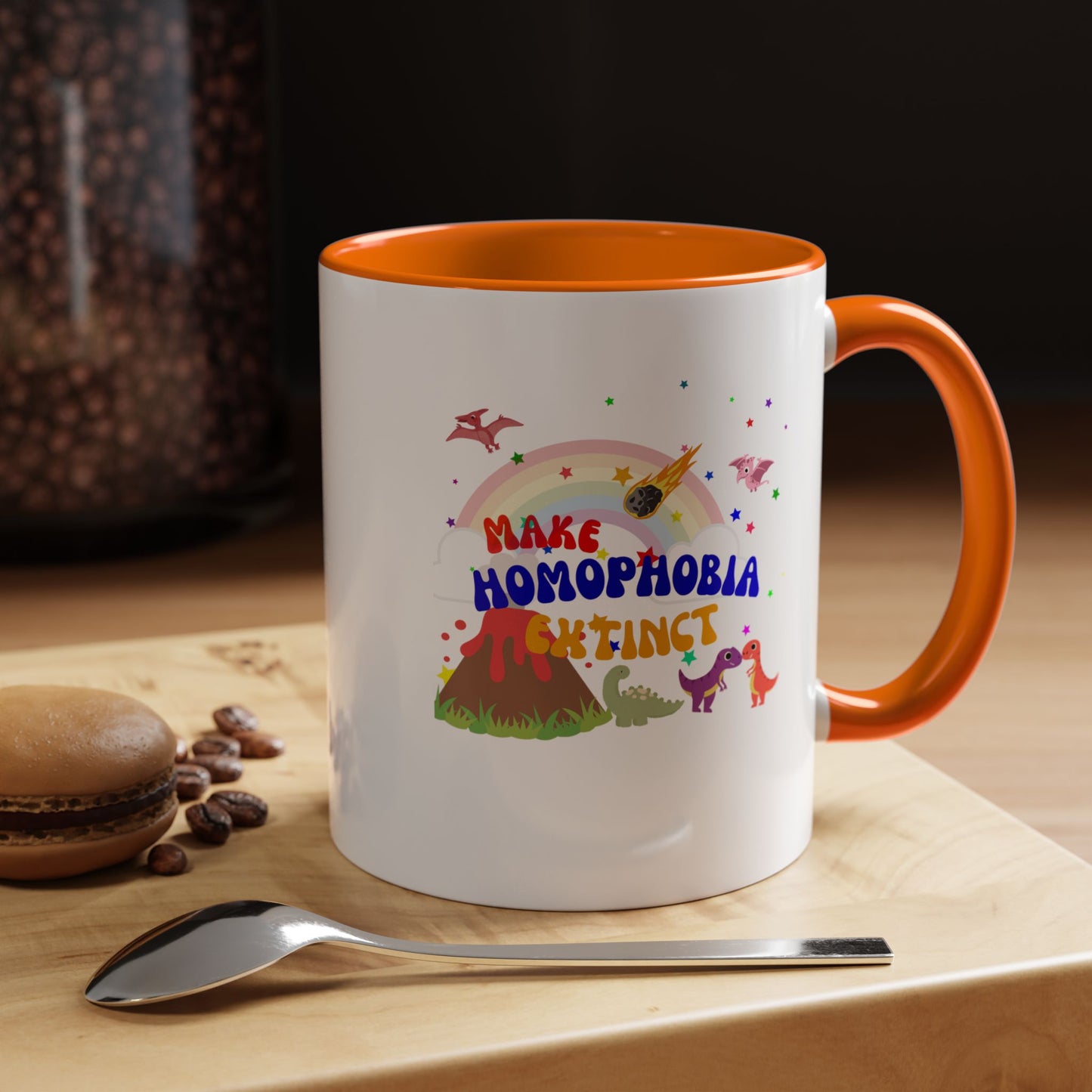 "Make Homophobia Extinct" Pride Dinosaur Coffee Mug – Fun & Bold LGBTQ+ Drinkware