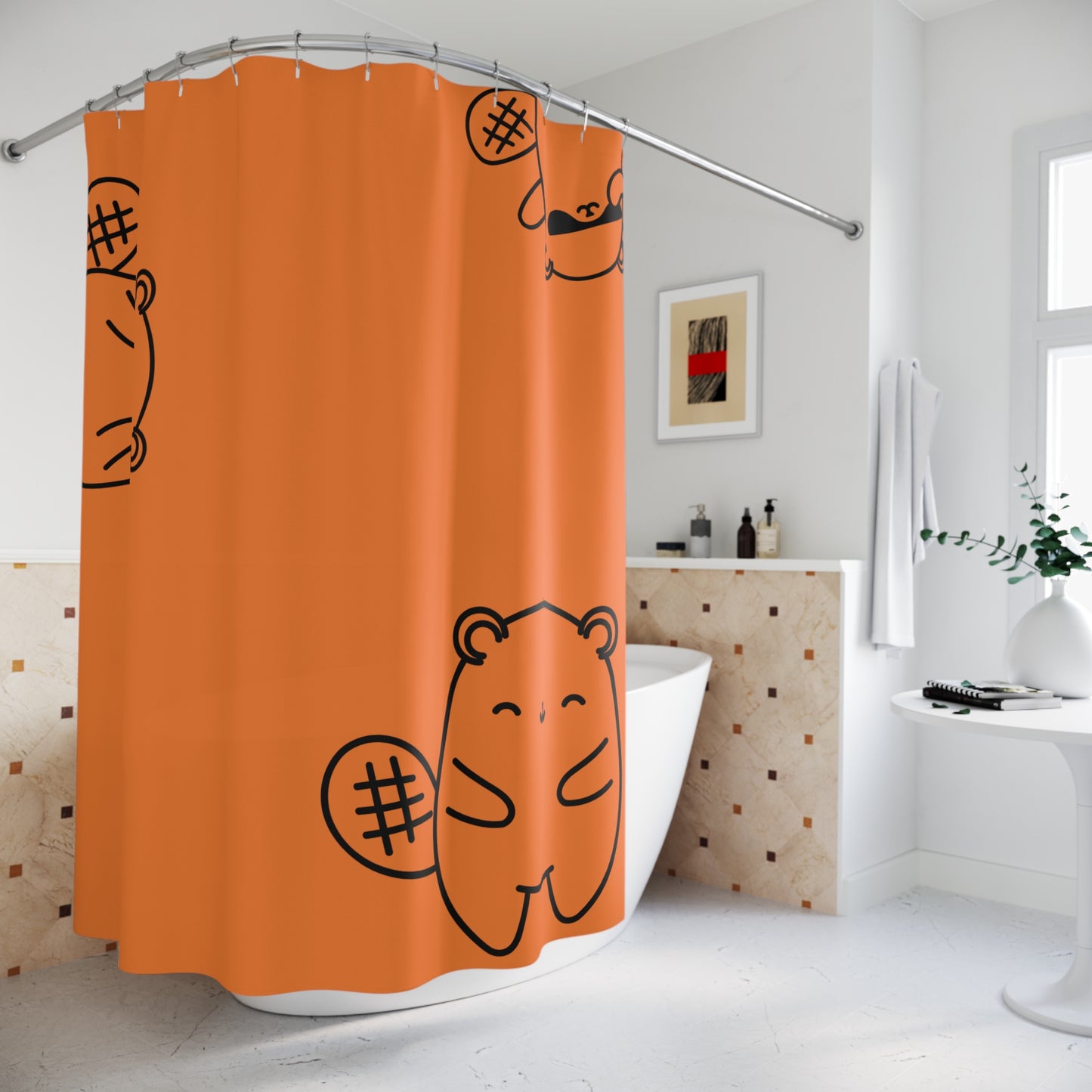 Cute Beaver Pattern Shower Curtain, Fun Bathroom Decor, Kids Room, Gift for Animal Lovers, Whimsical Home Decor