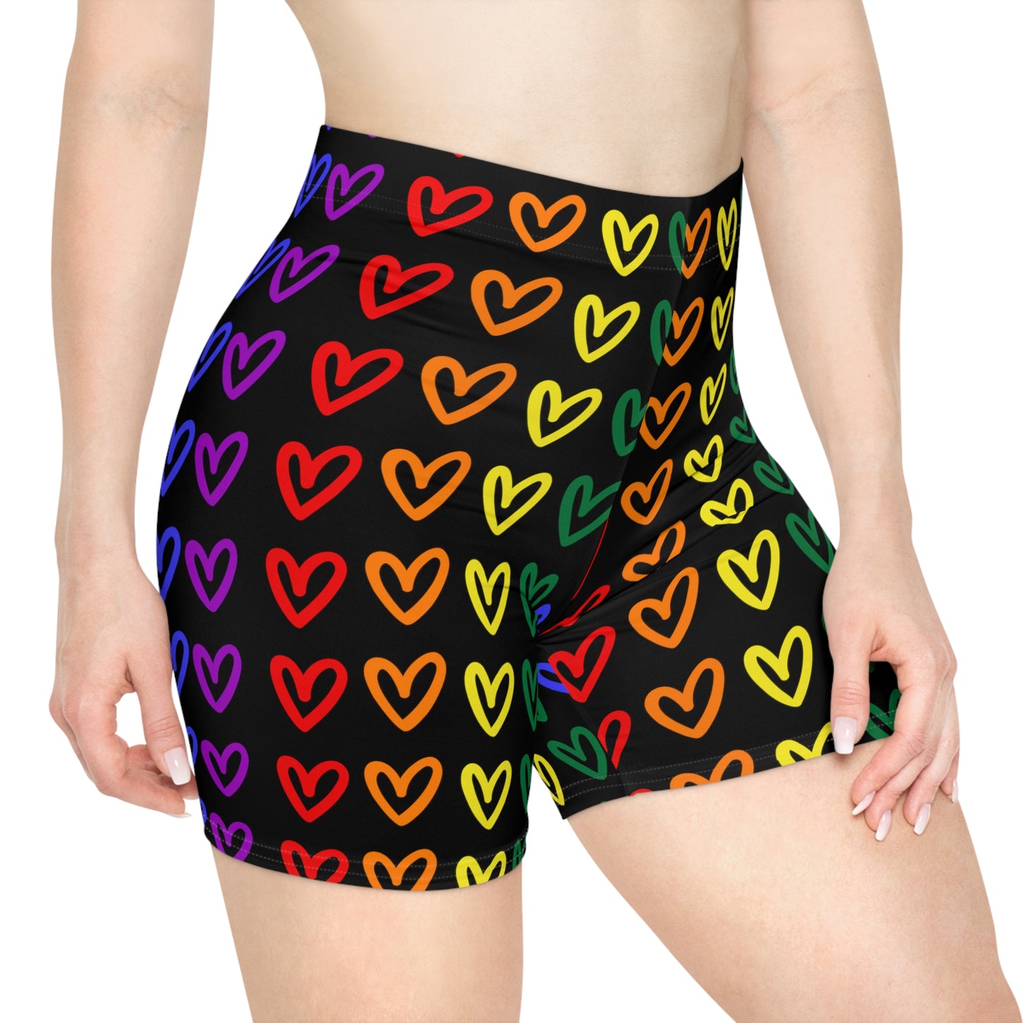 Rainbow Hearts Women's Biker Shorts LGBTQ Pride Hearts Rainbow Women's Shorts Lesbian Pride Shorts Rainbow Hearts Gay Pride Cute Shorts Pride Rainbow