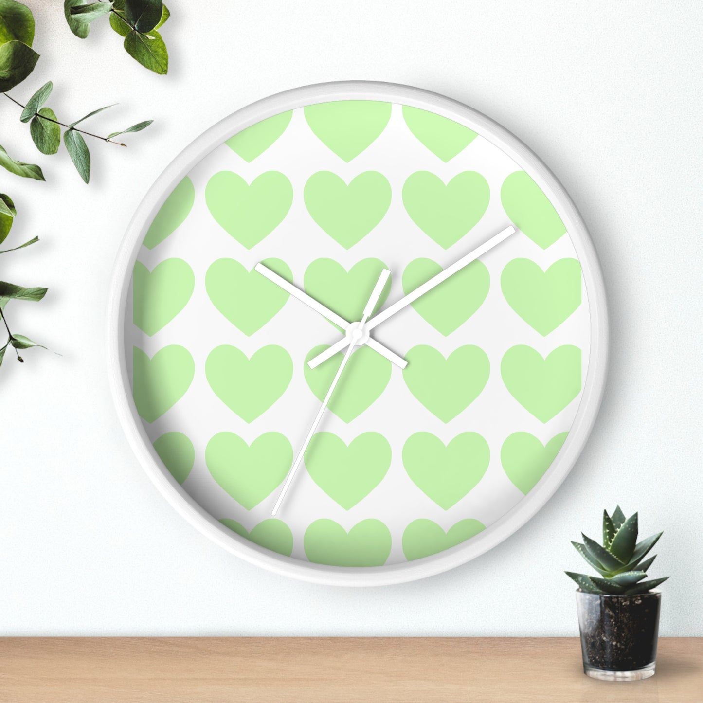 Mint Green Hearts Wall Clock – Whimsical Timepiece for Dorms & Duck Lovers
