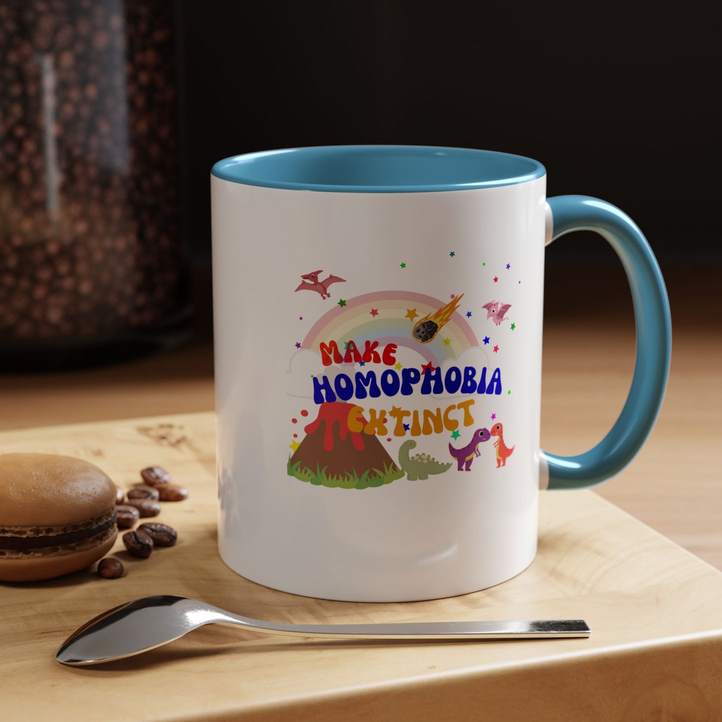 "Make Homophobia Extinct" Pride Dinosaur Coffee Mug – Fun & Bold LGBTQ+ Drinkware