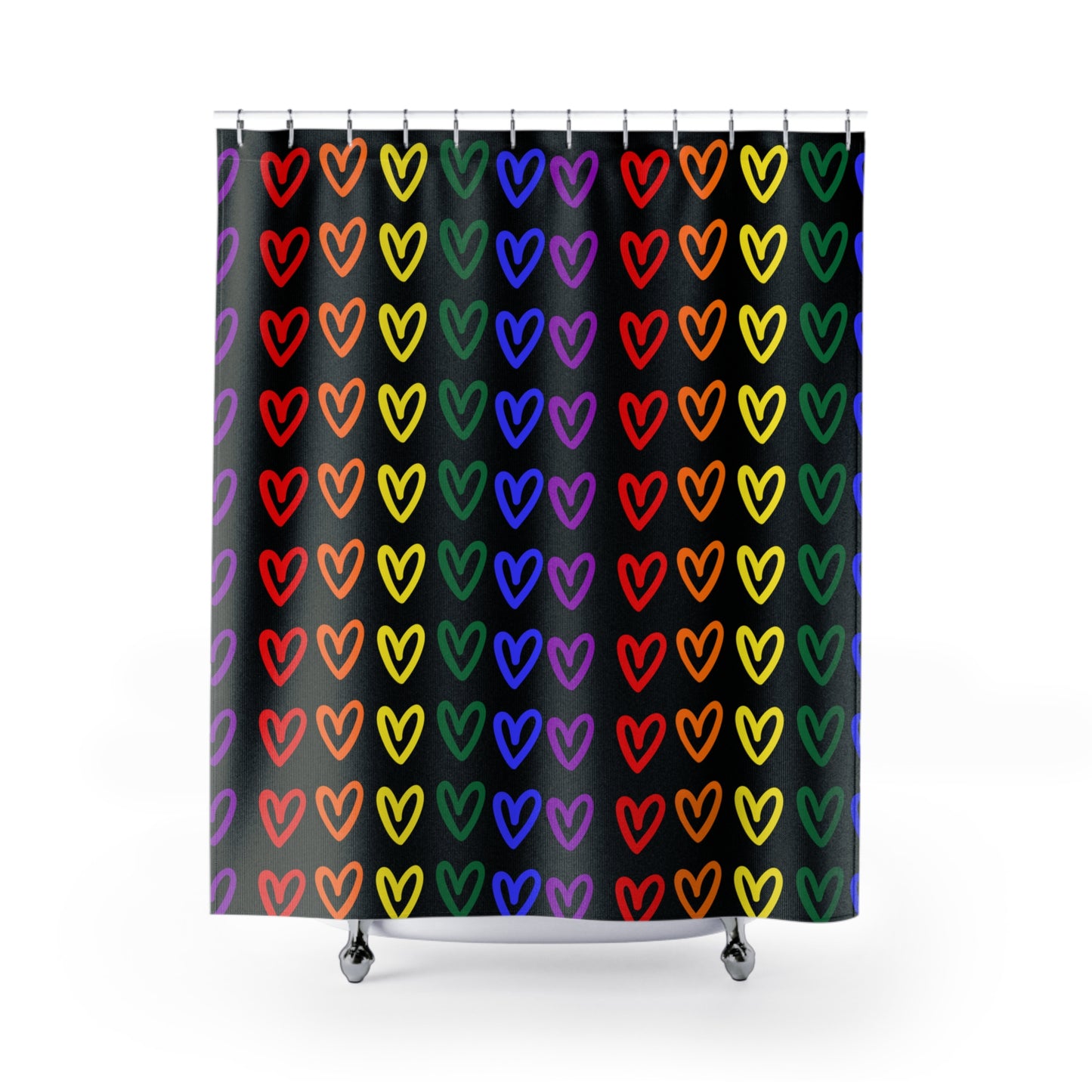 Rainbow Hearts Shower Curtain LGBTQ Pride Home Decor Rainbow Hearts Black Shower Curtain LGBTQ Rainbow Home Decor Bathroom Rainbow Shower Curtain