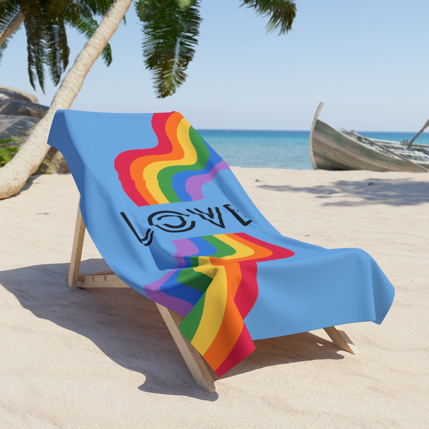 Love Rainbow Pride Beach Towel Light Blue LGBTQ Rainbow Love Pride Beach Towel Gay Pride Pool Towel Rainbow Love Light Blue